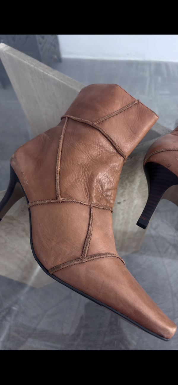 Brown genuine leather heeled ankle boots
