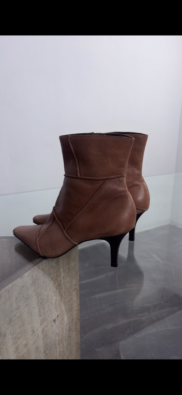 Brown genuine leather heeled ankle boots