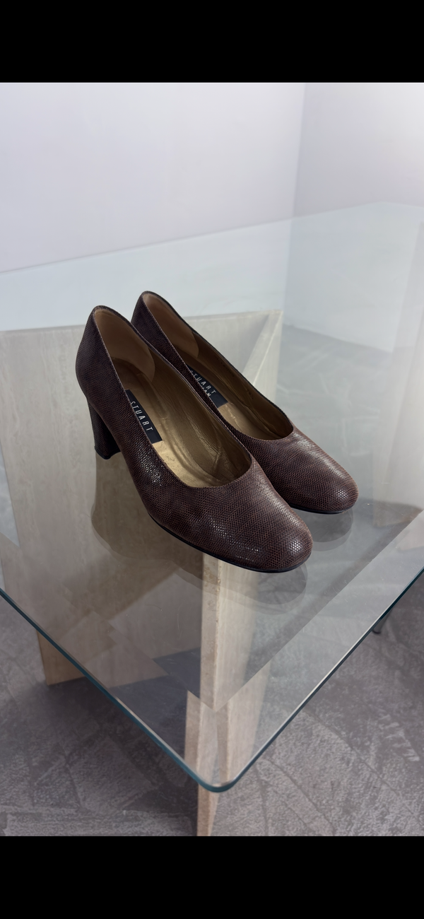 Premium brand brown genuine leather high heels