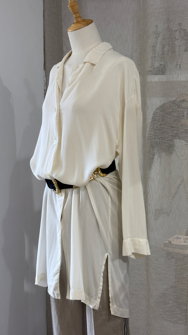 Long tunic shirt 100% silk ivory