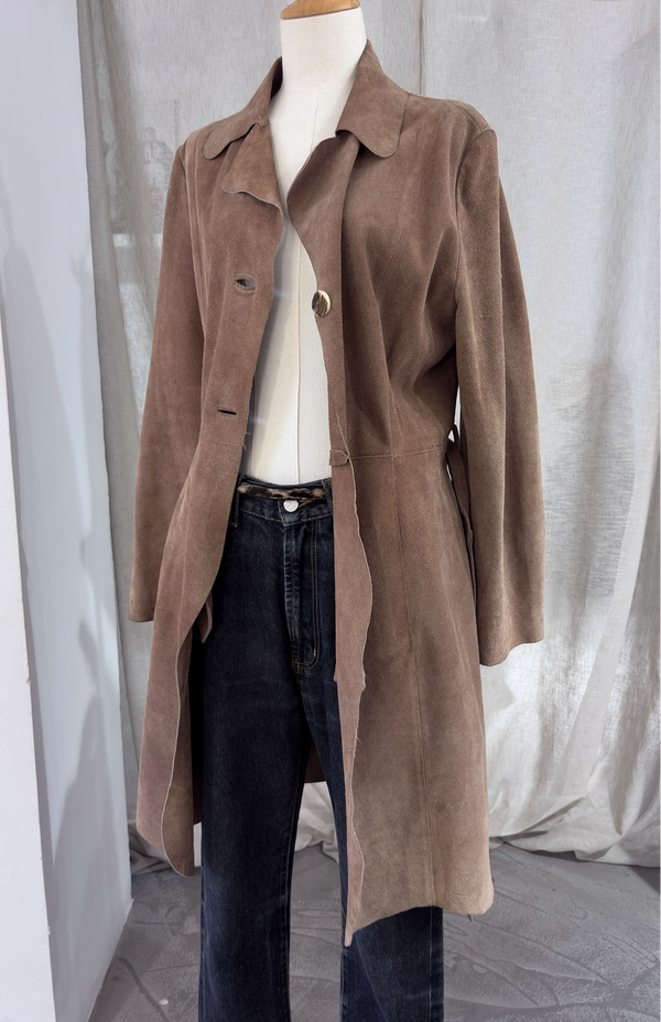 Genuine suede coat with a belt