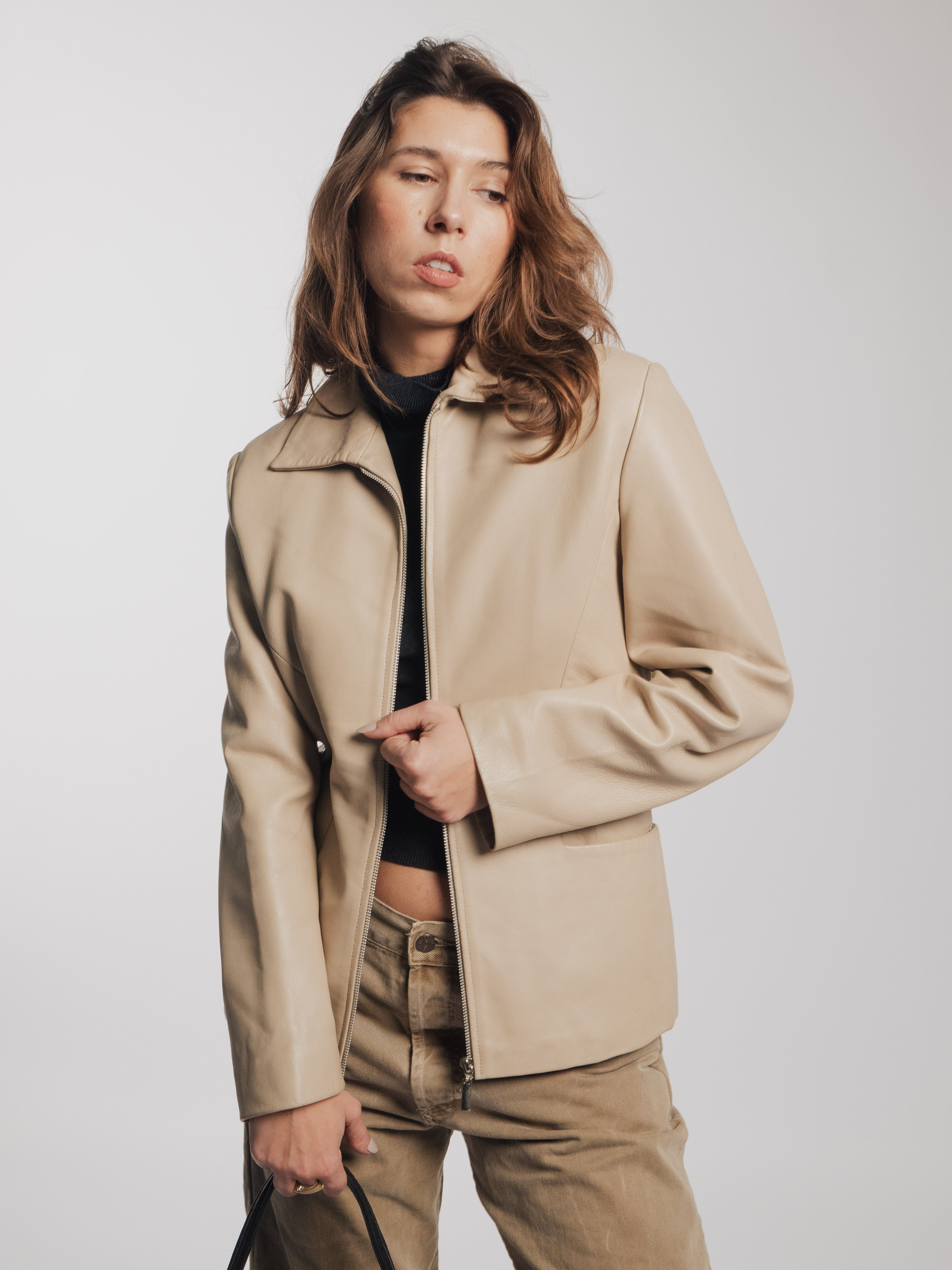 Beige Leather Jacket