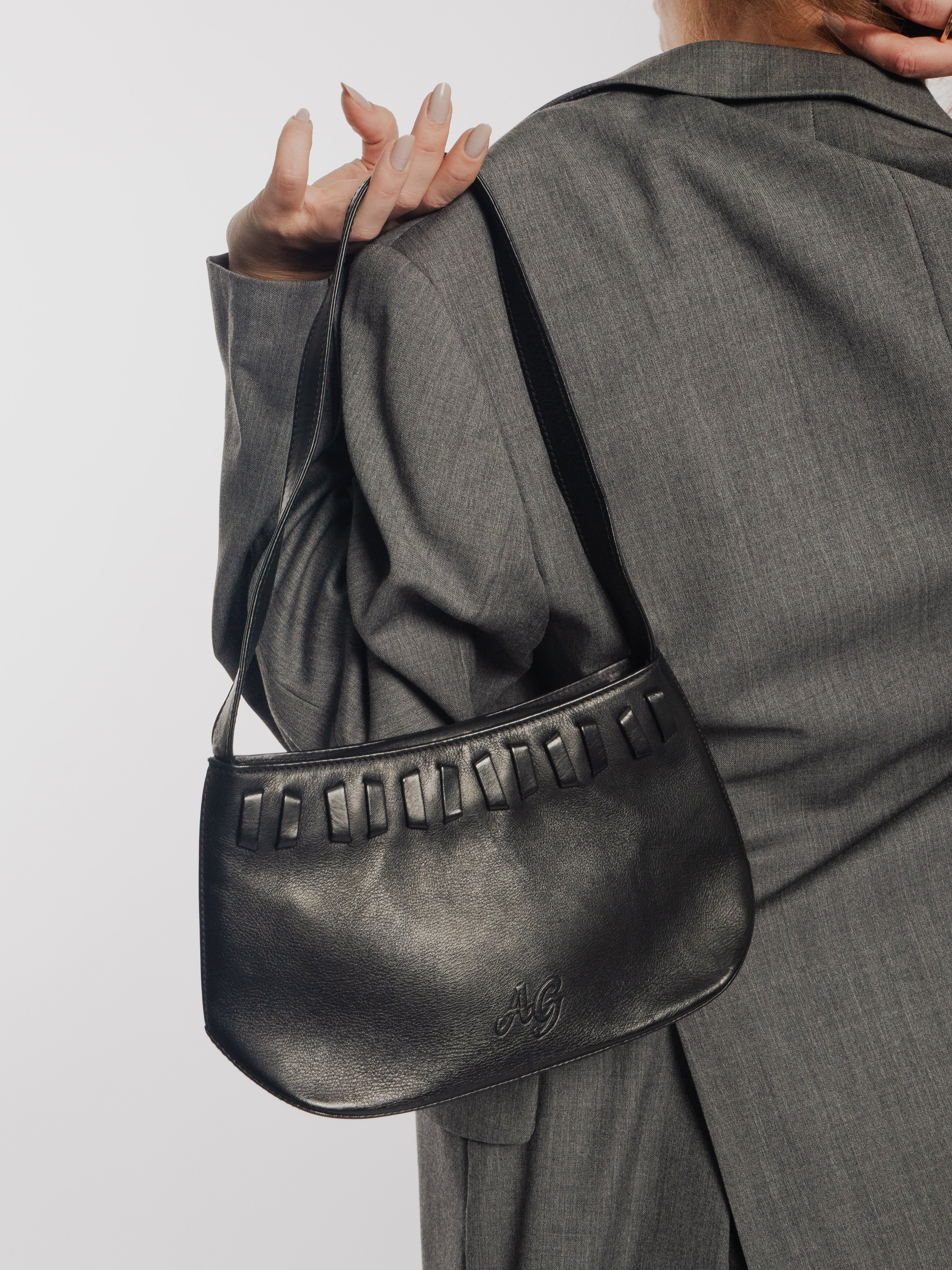 Black Leather Baguette Bag