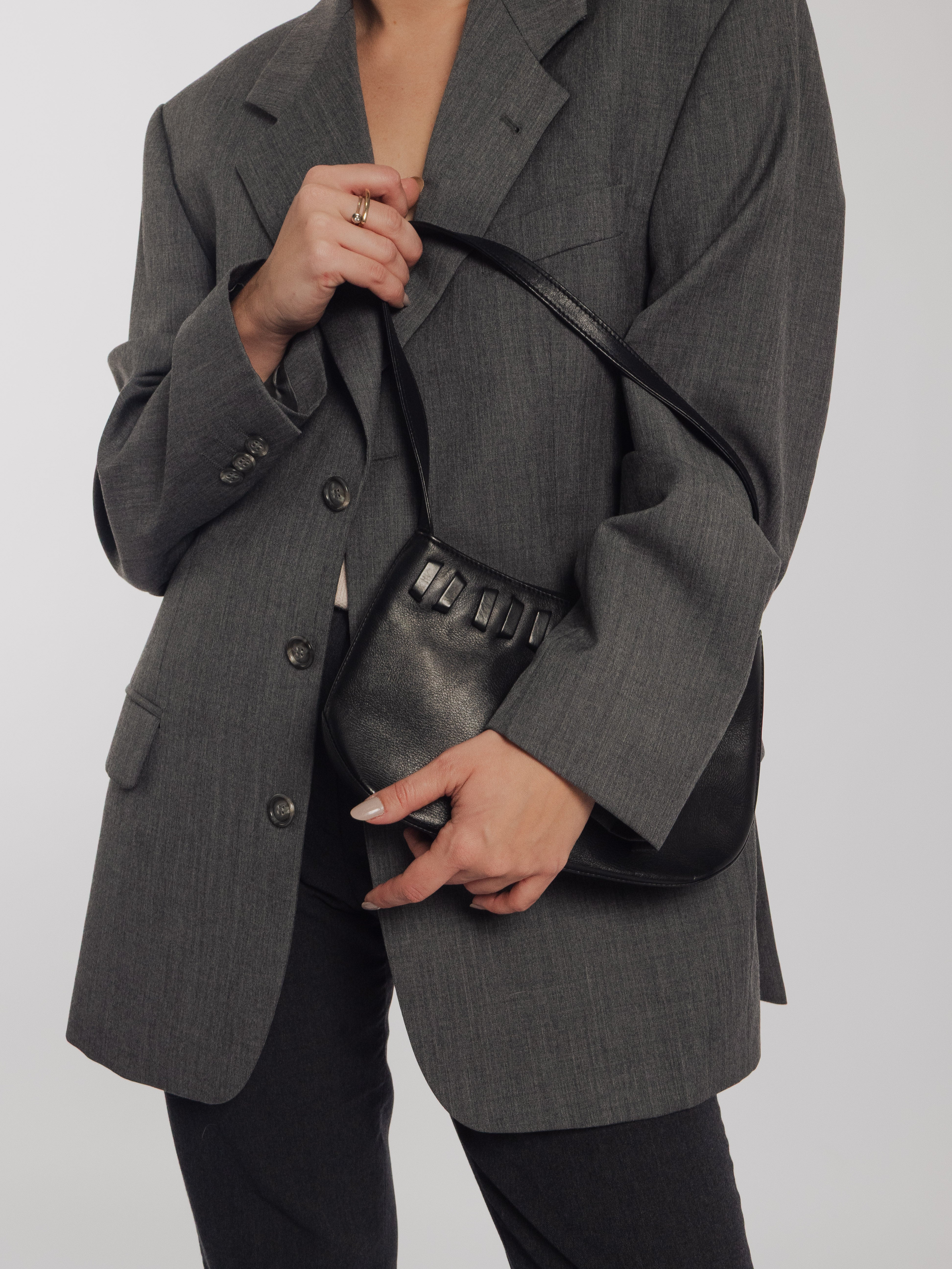 Black Leather Baguette Bag