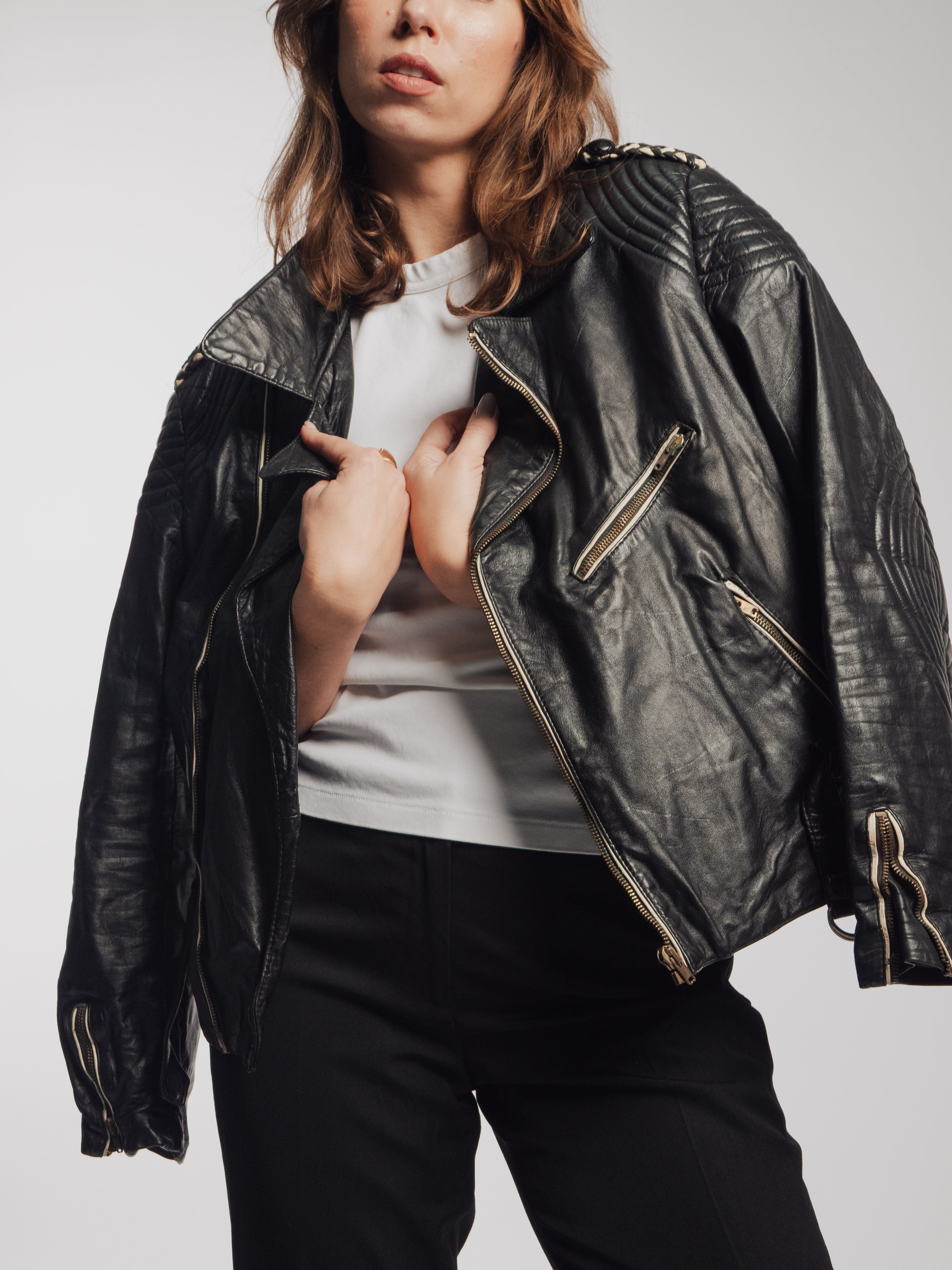 Chunky Black Leather Biker Jacket