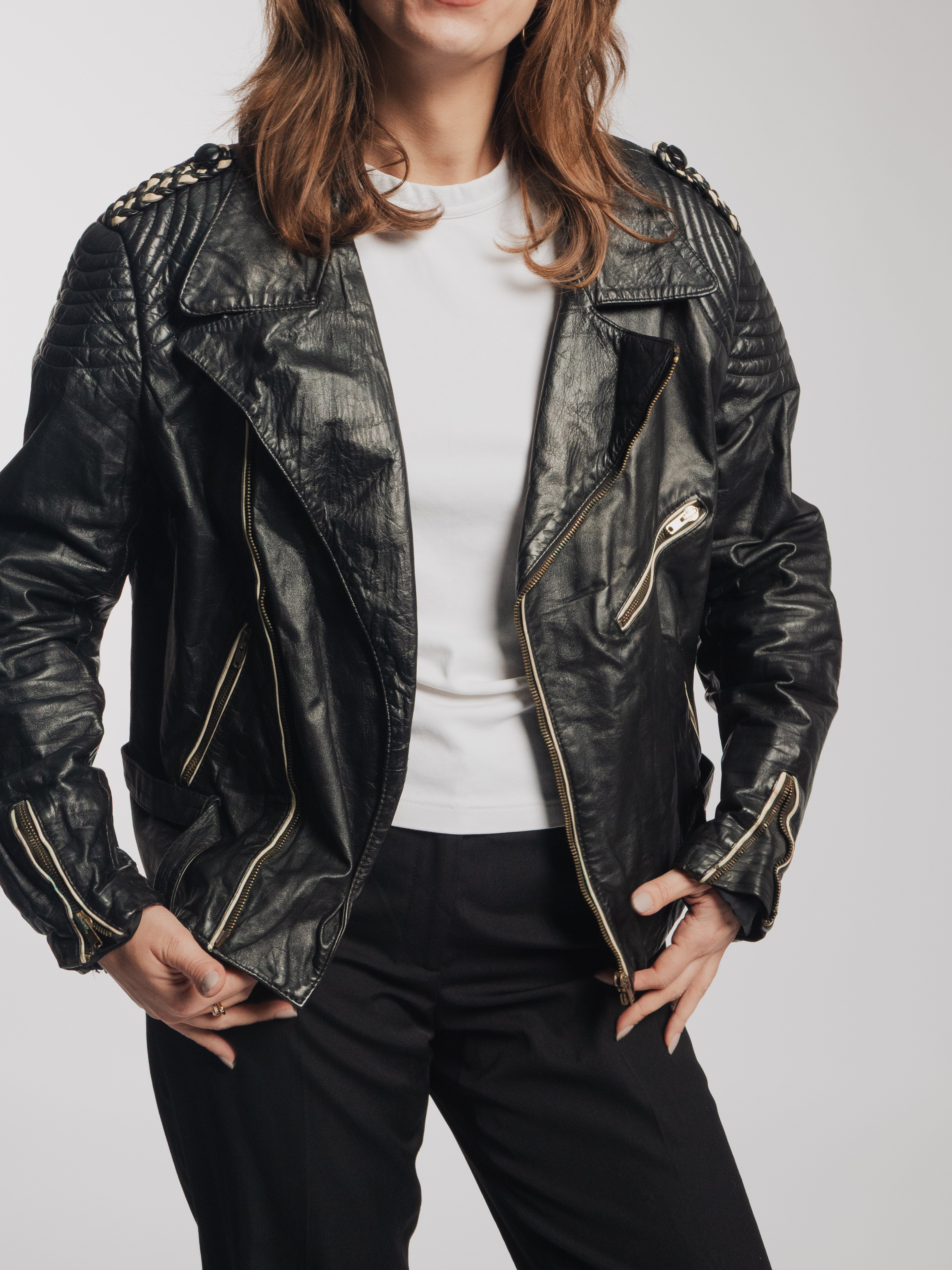 Chunky Black Leather Biker Jacket