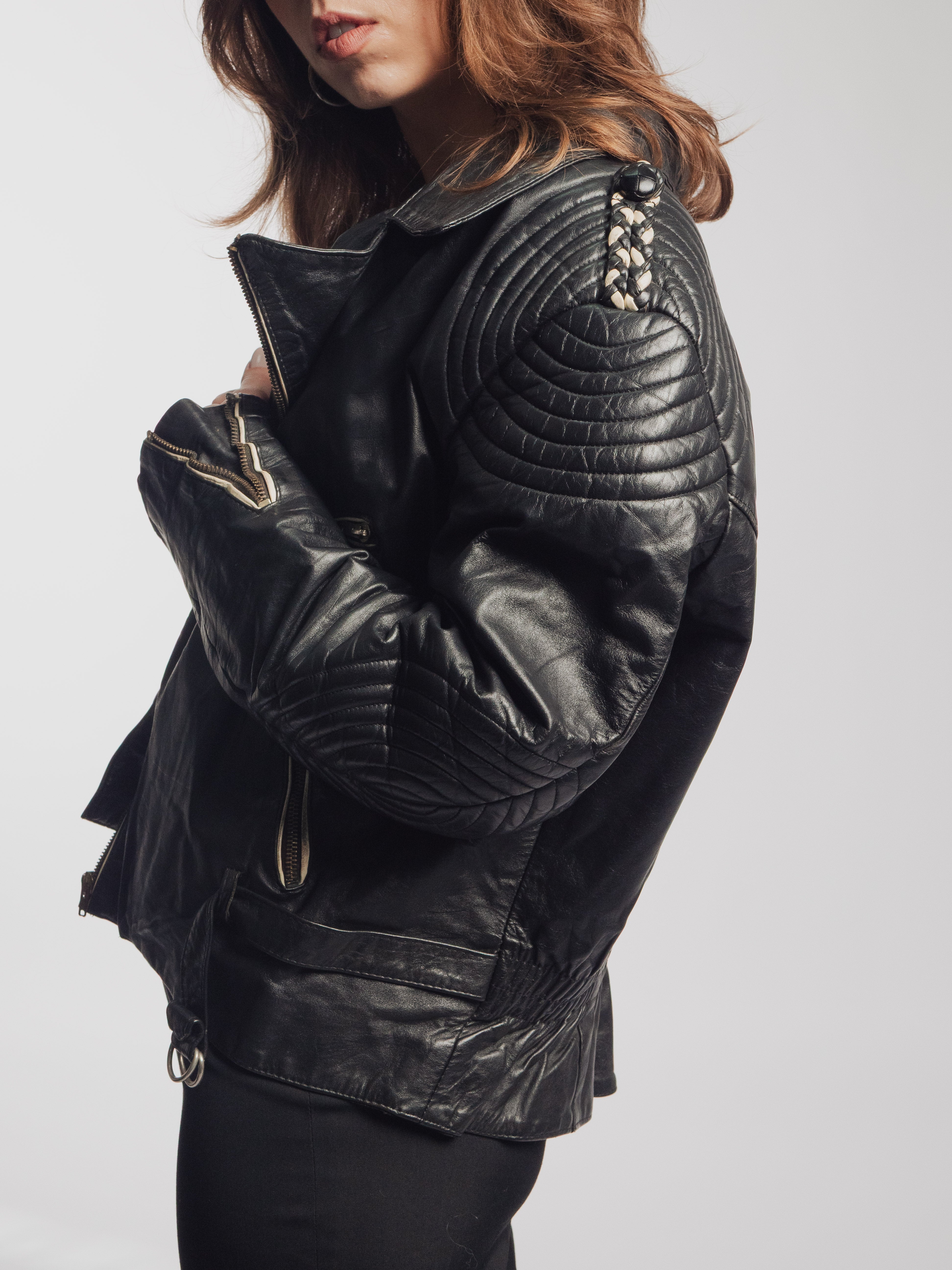 Chunky Black Leather Biker Jacket