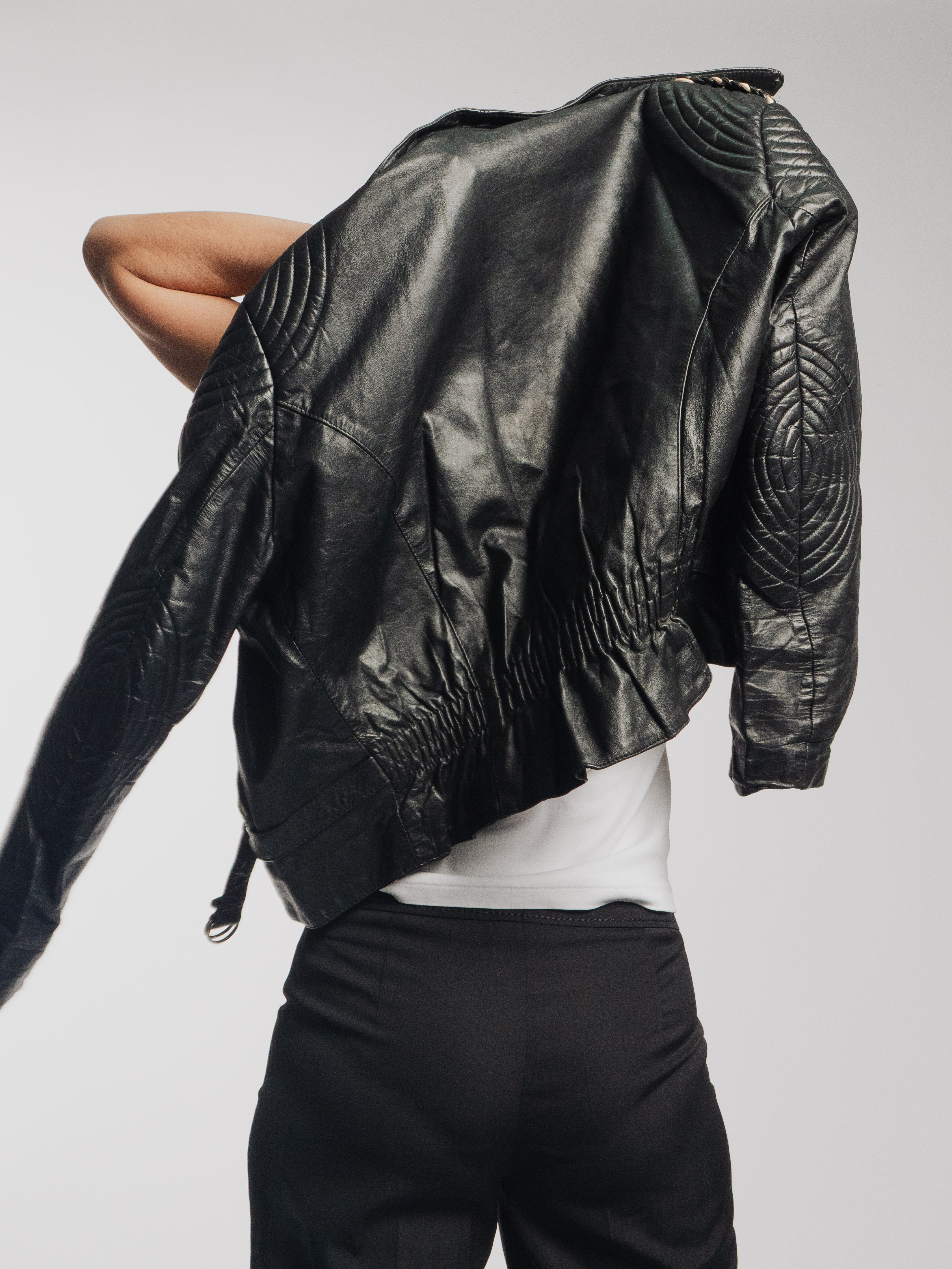 Chunky Black Leather Biker Jacket