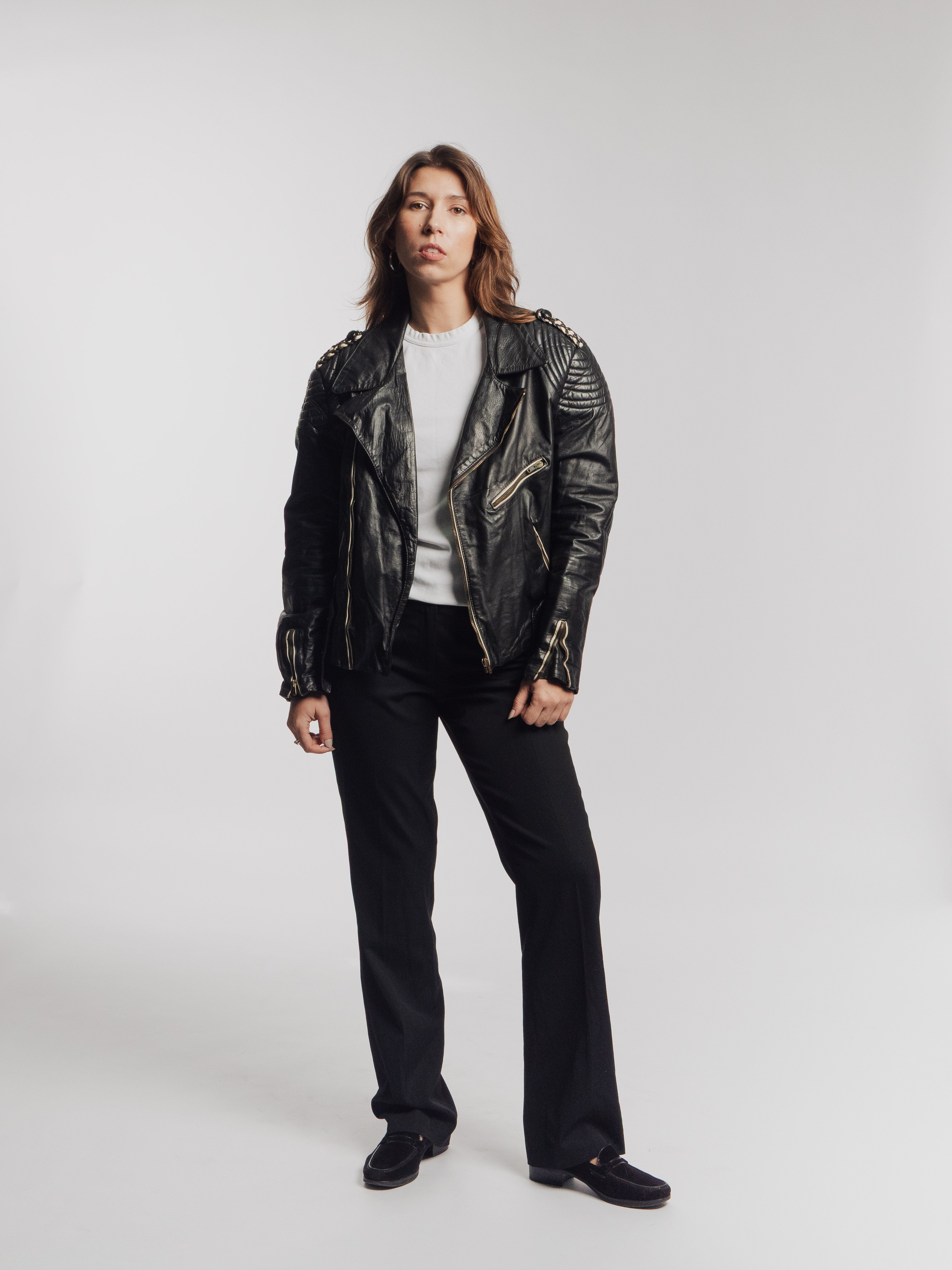 Chunky Black Leather Biker Jacket