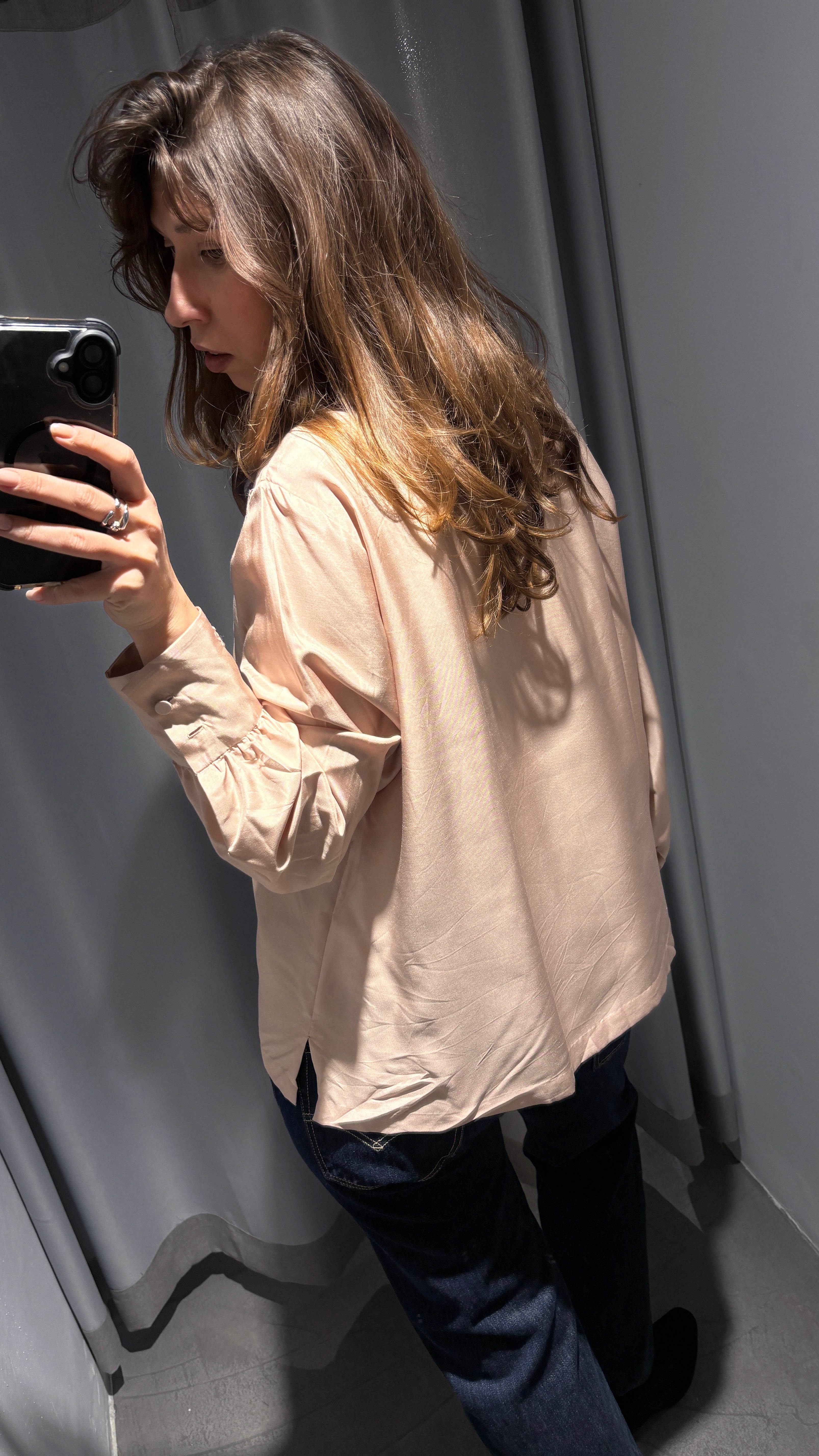 Vintage embroidered pink 100% silk blouse