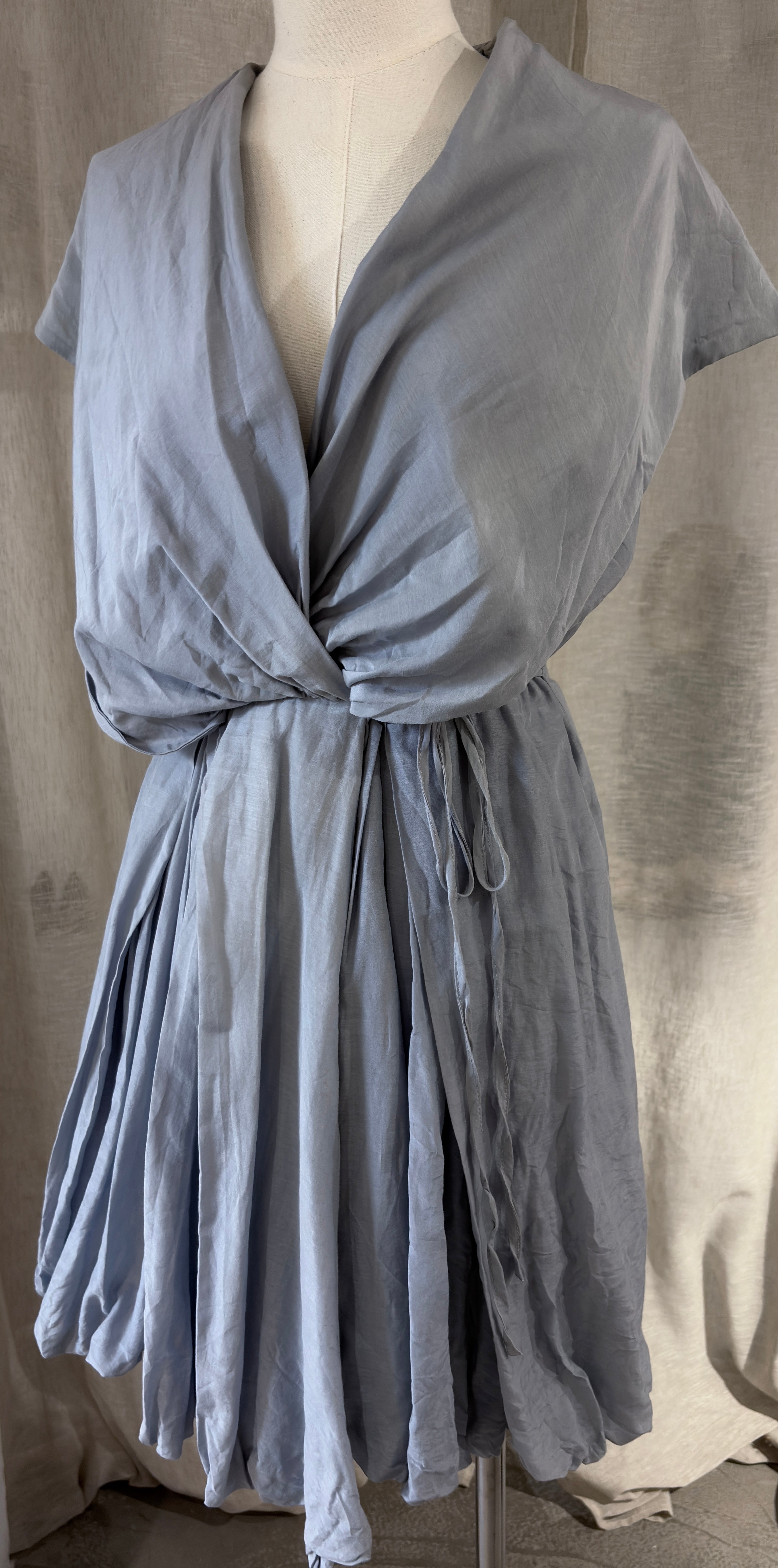 Wrap grey blue dress 30% silk