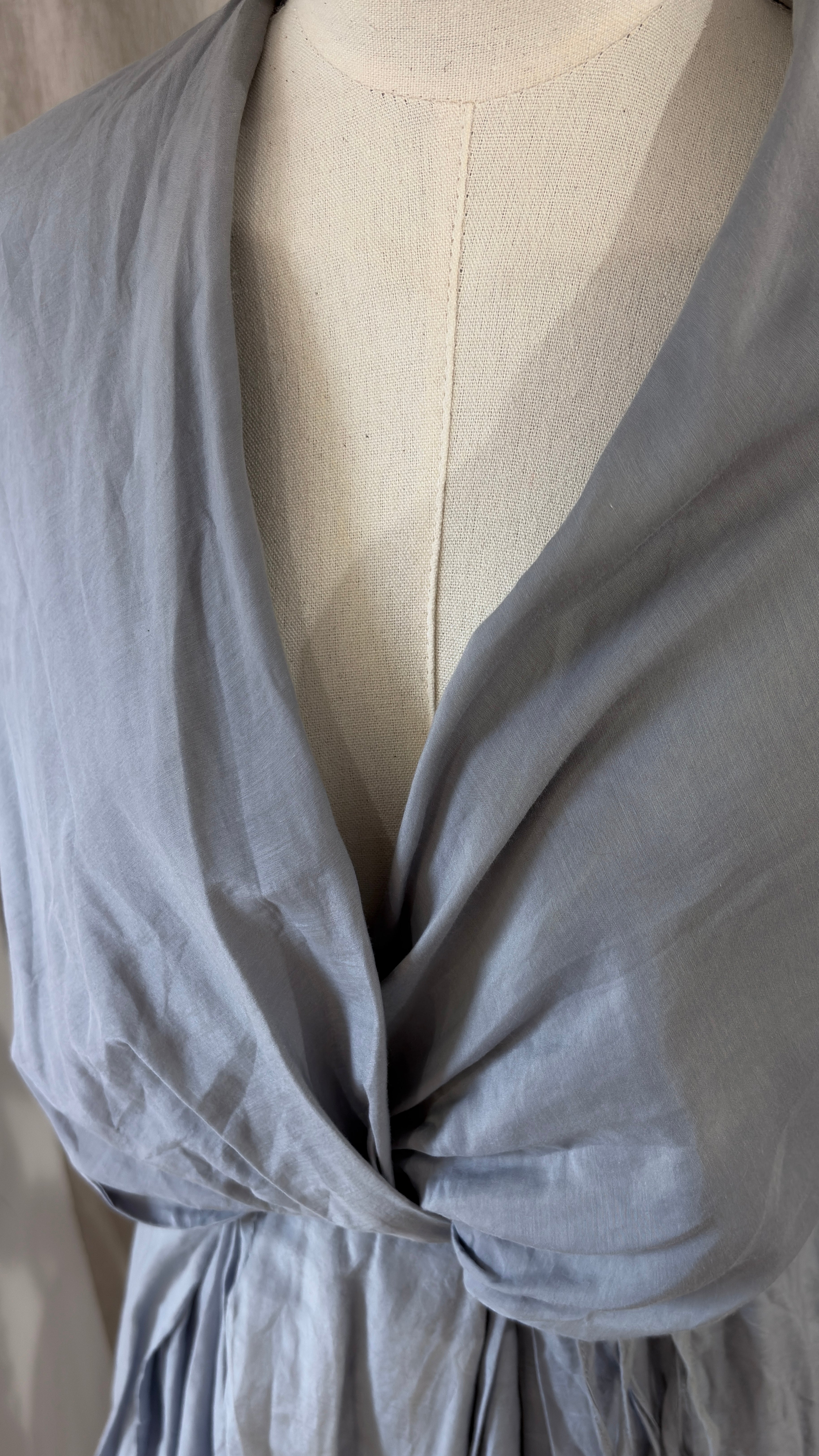 Wrap grey blue dress 30% silk