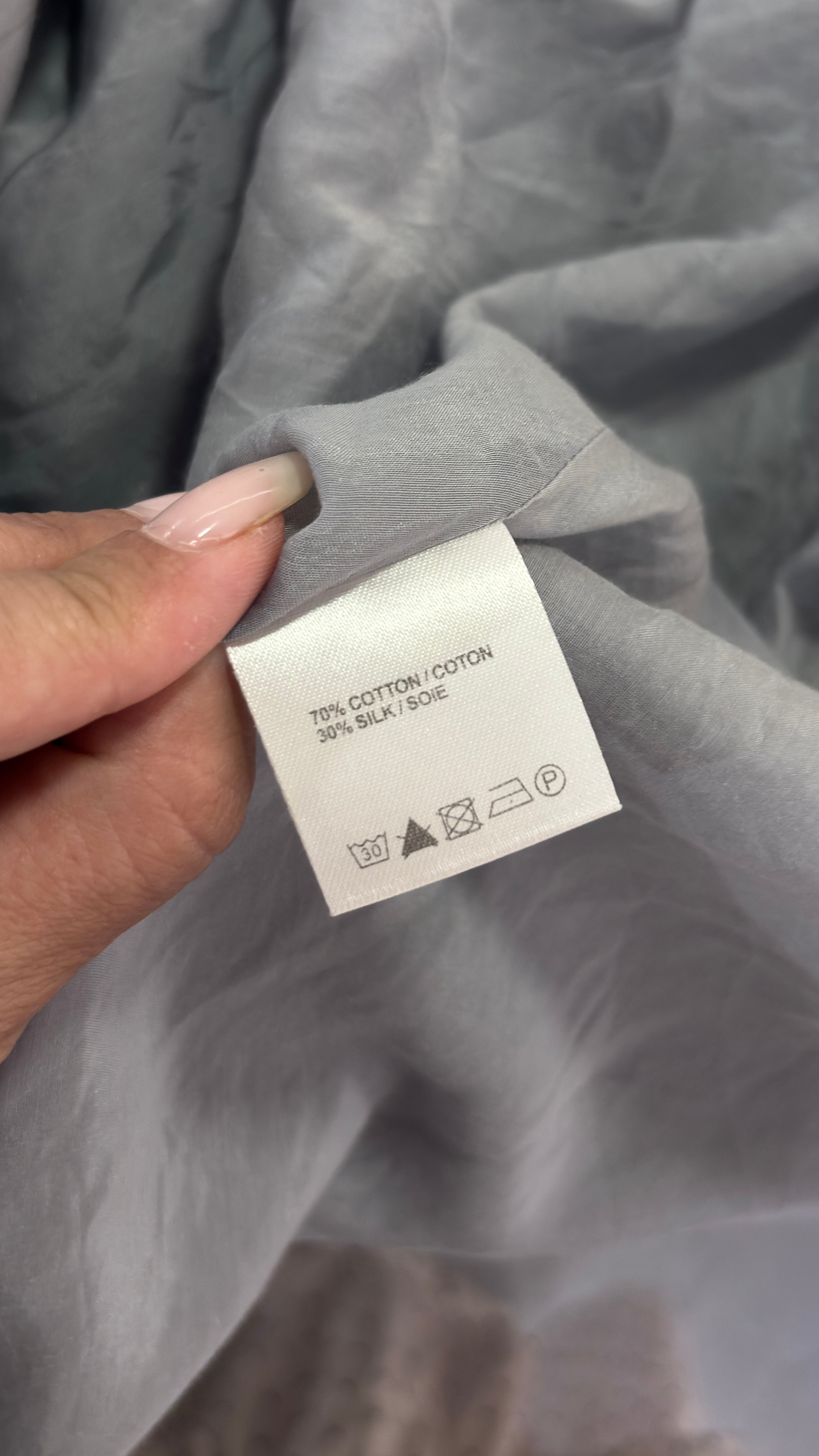 Wrap grey blue dress 30% silk
