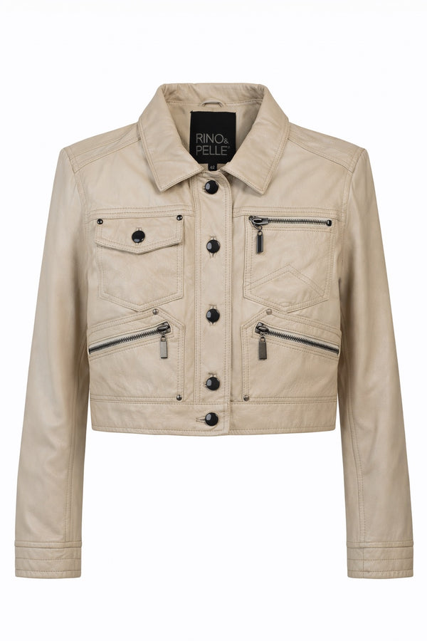 Short bolero style jacket in natural white leather