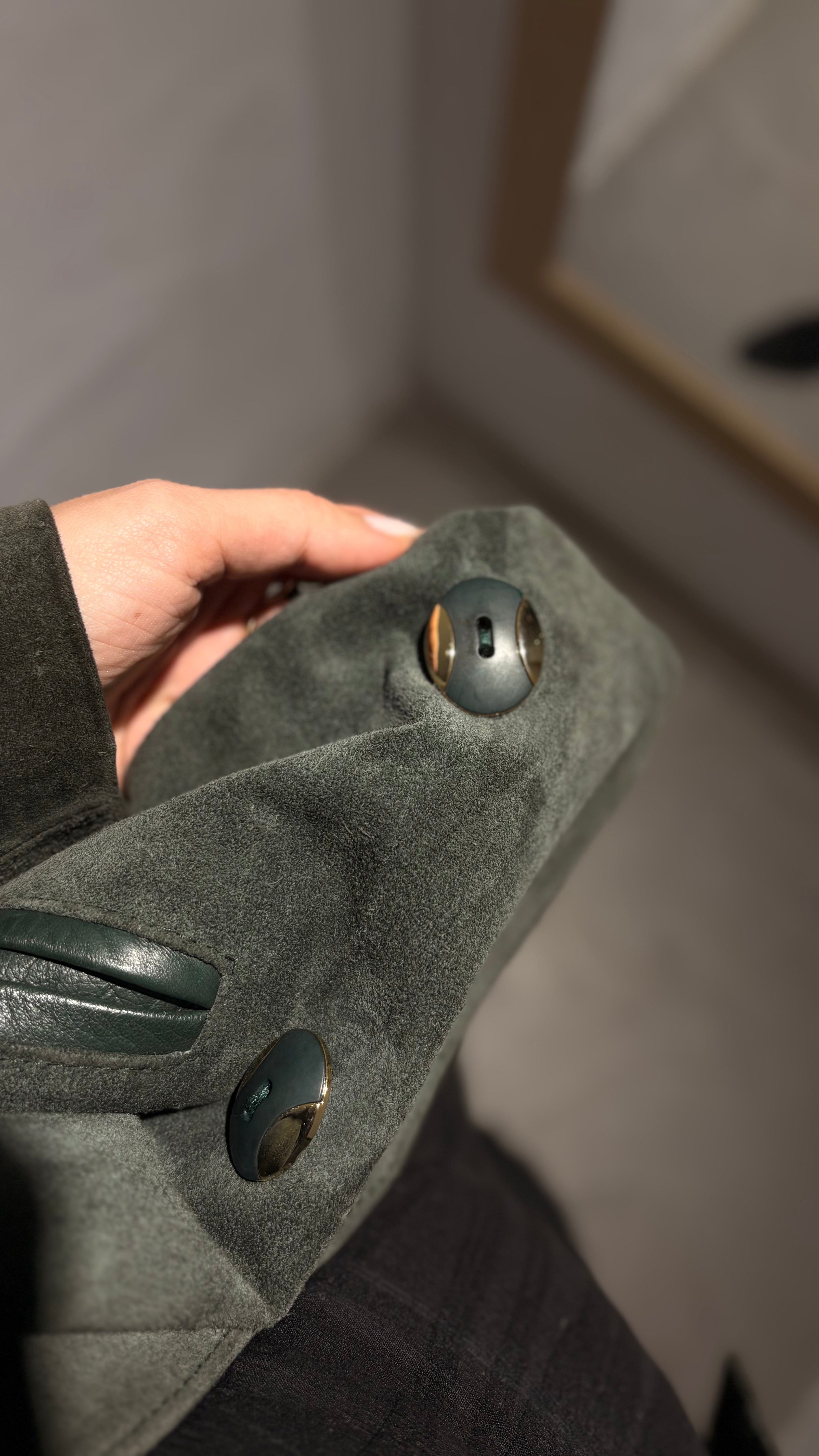 Vintage natural suede blazer in deep bottle green French style