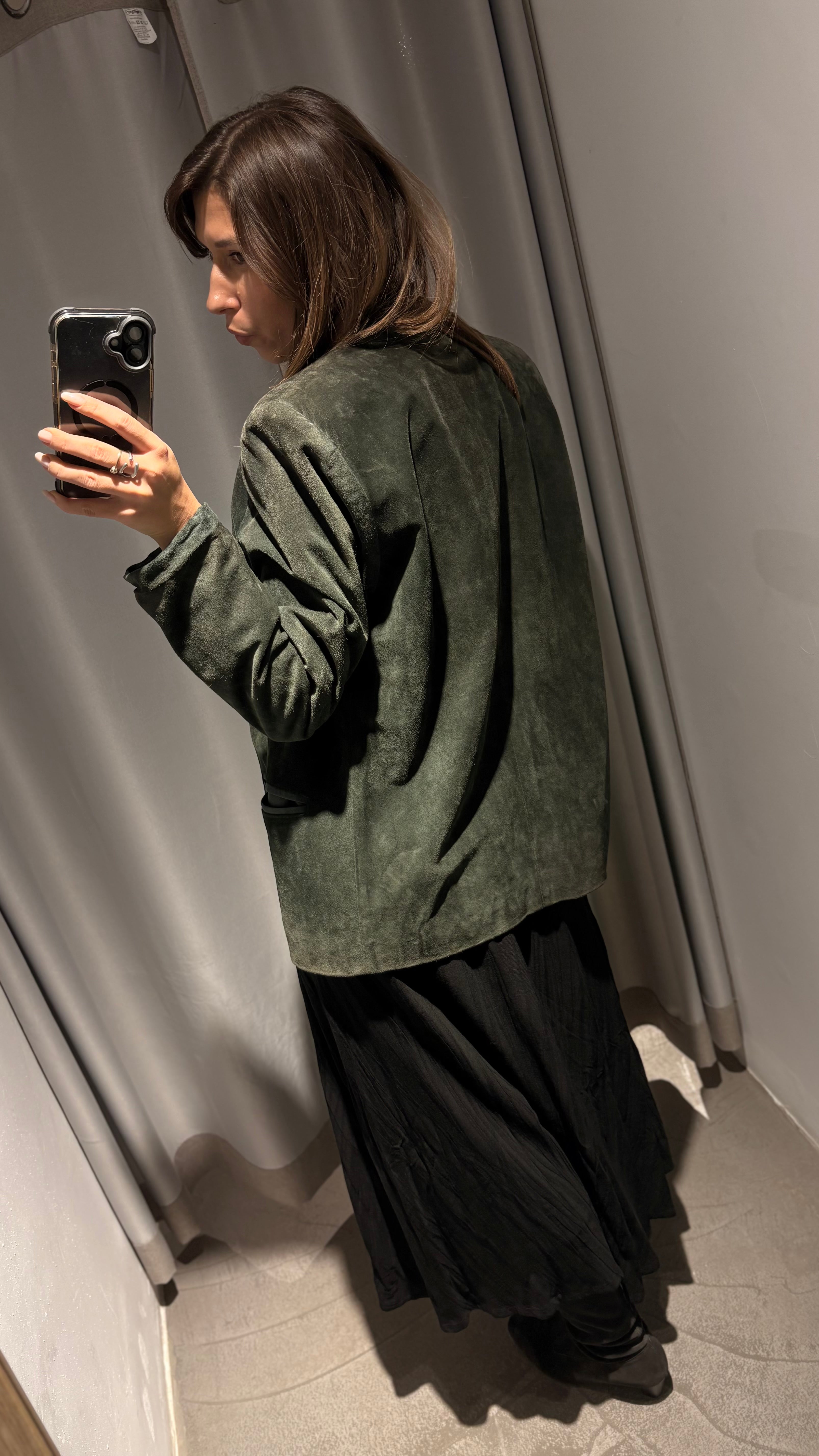 Vintage natural suede blazer in deep bottle green French style