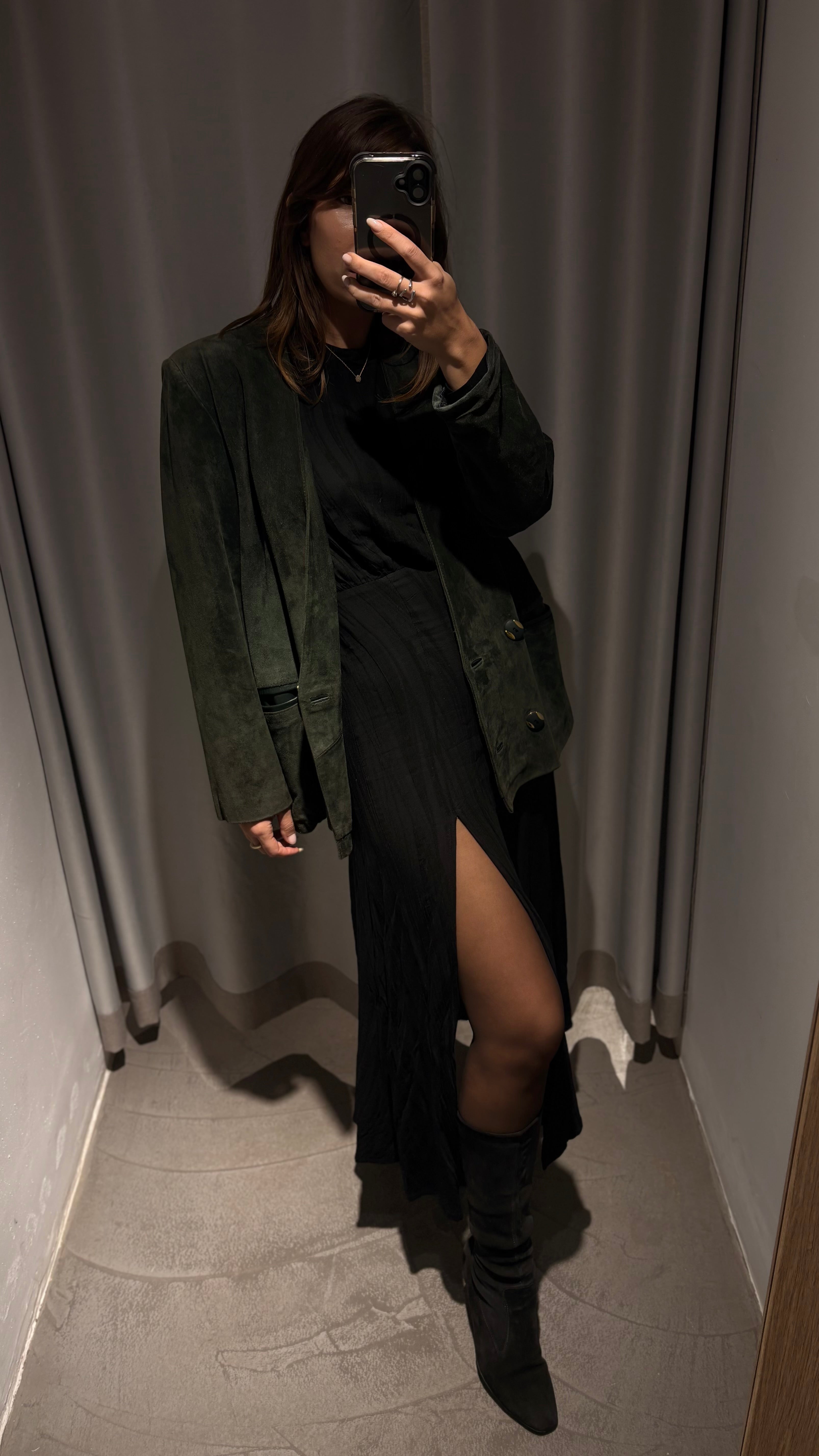 Vintage natural suede blazer in deep bottle green French style