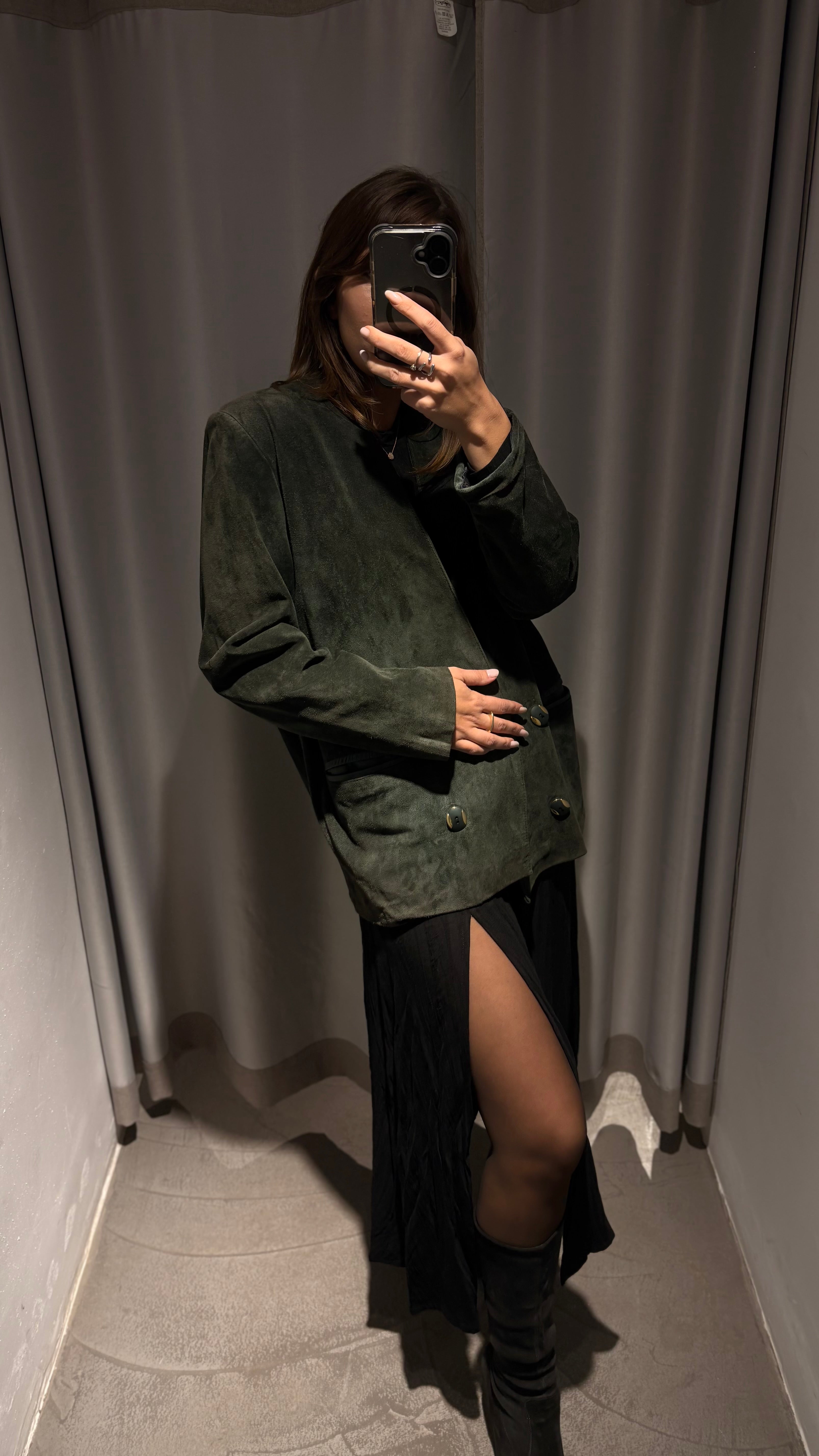 Vintage natural suede blazer in deep bottle green French style