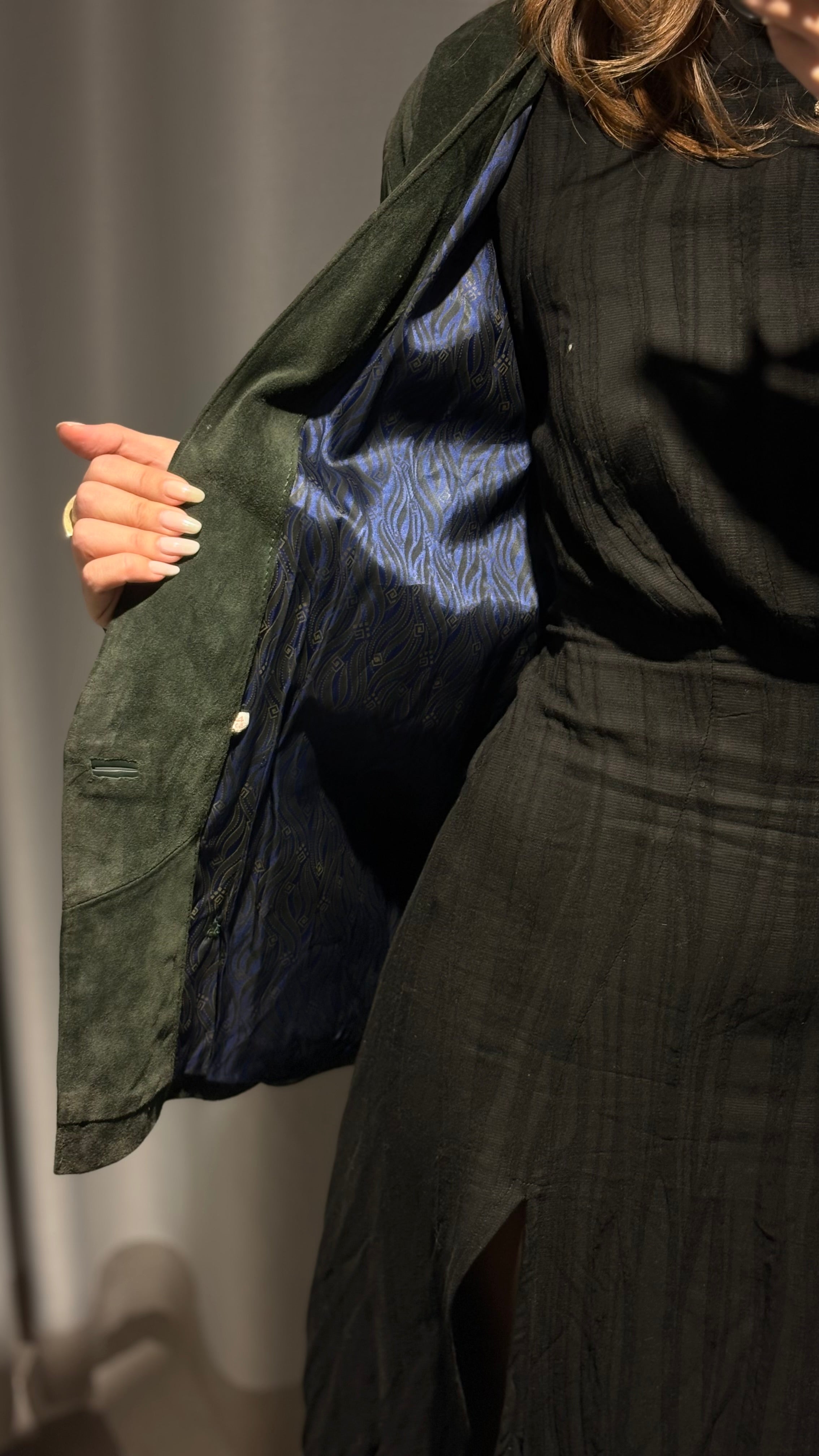 Vintage natural suede blazer in deep bottle green French style