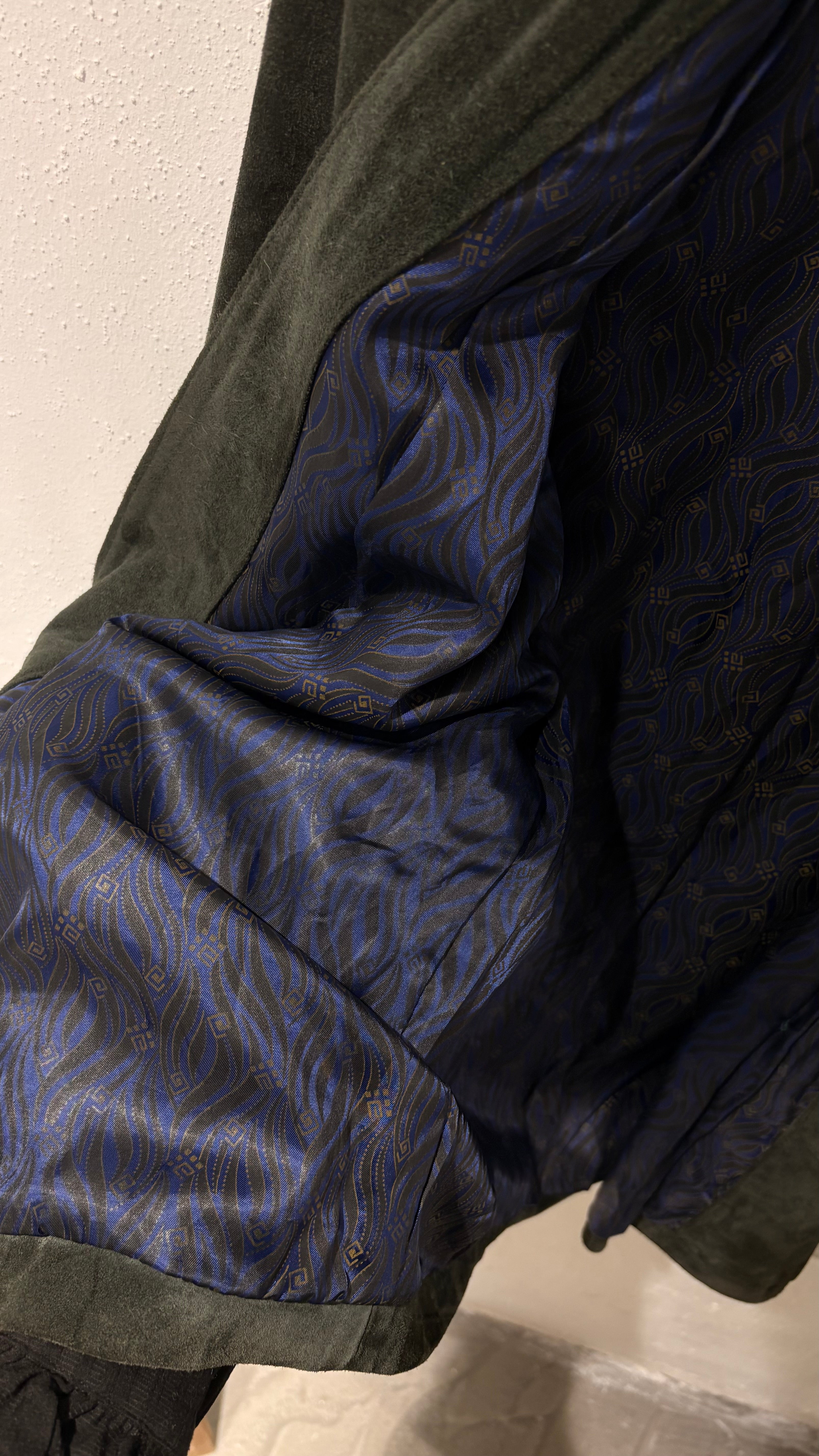 Vintage natural suede blazer in deep bottle green French style