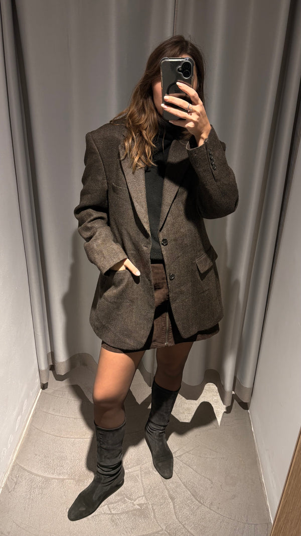 Vintage 100% wool chocolate-brown blazer, slightly oversized