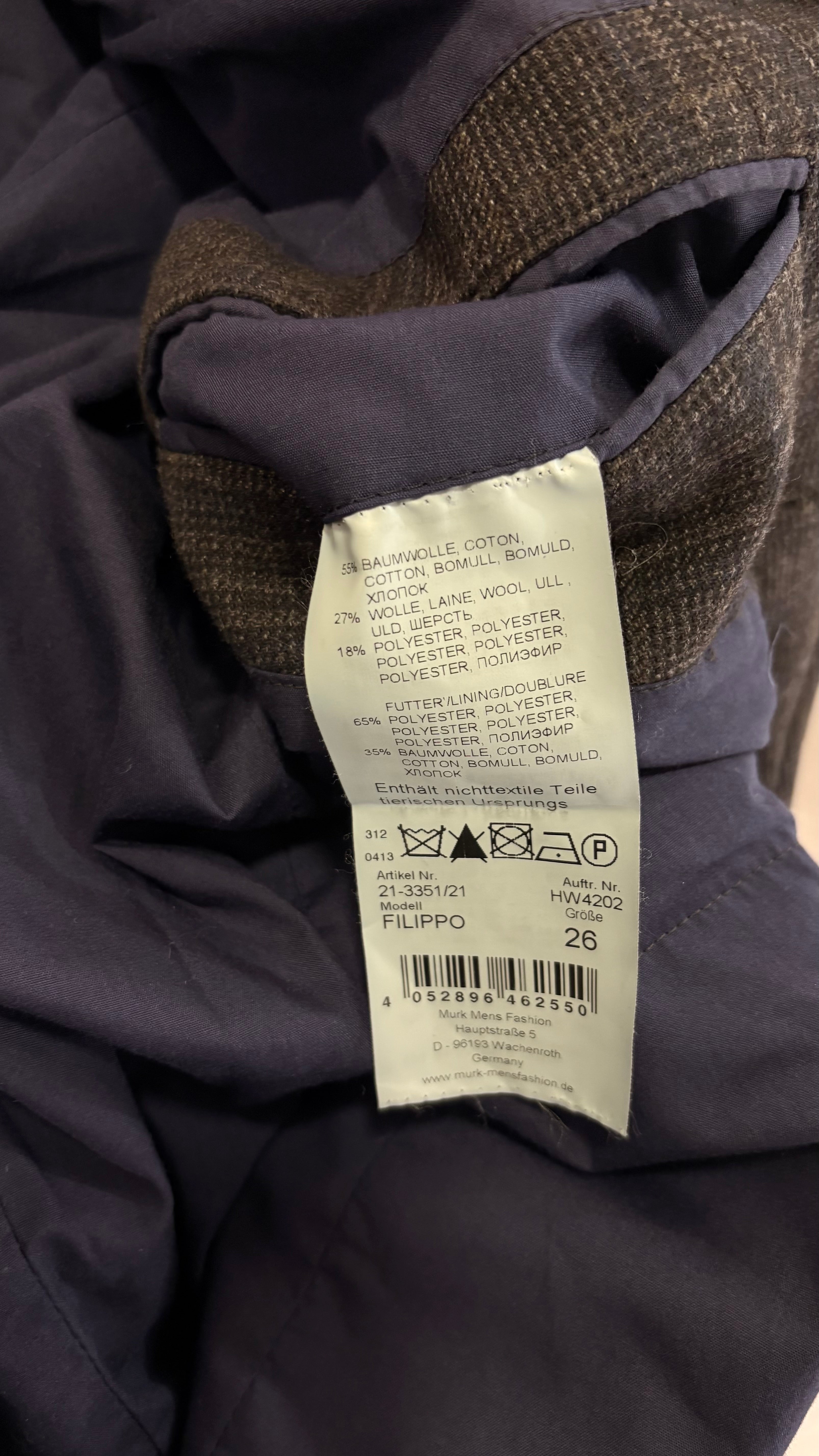 Grey cotton check blazer with subtle brown accents.