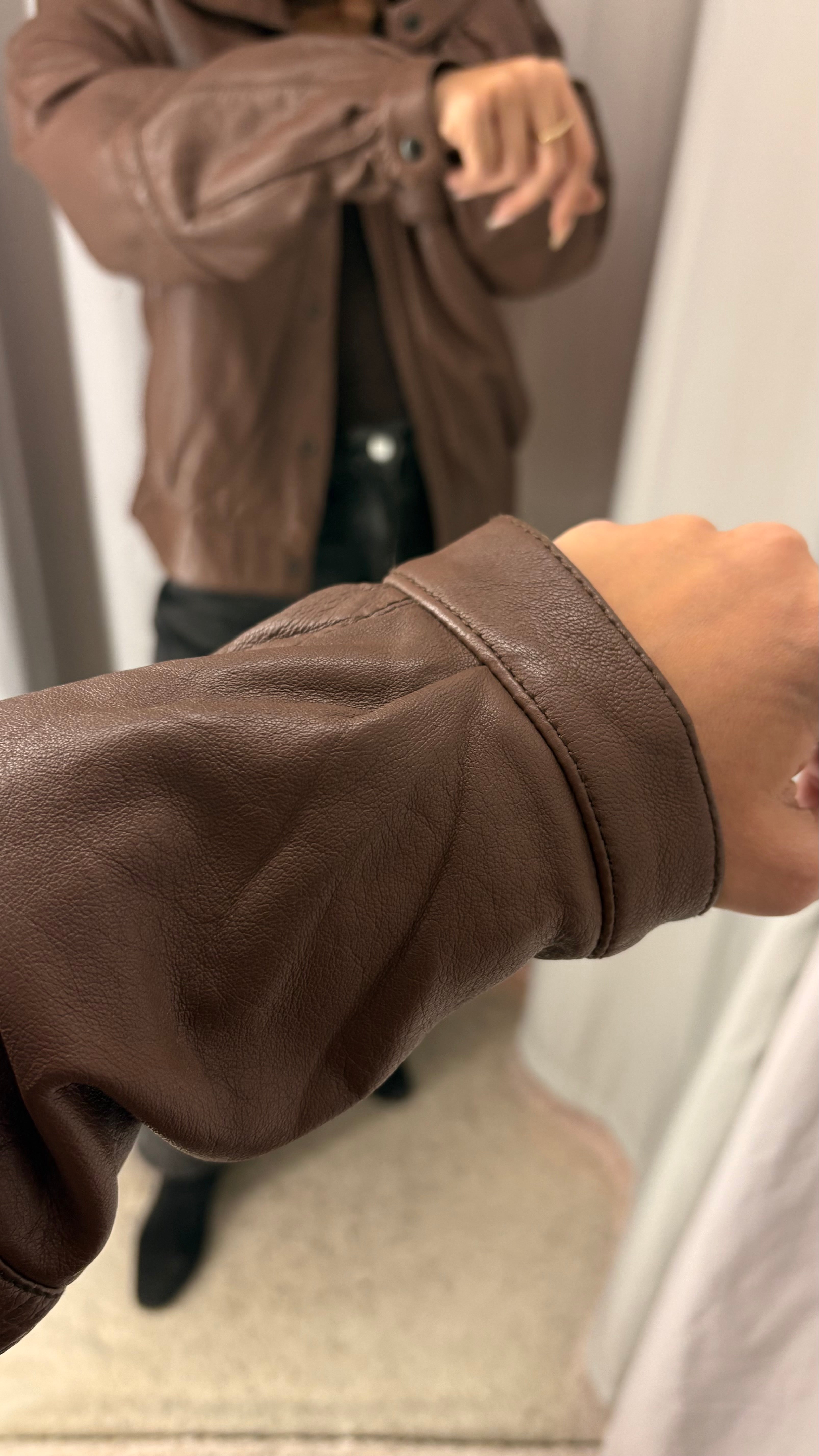 Vintage jacket in natural leather — biker-bomber style in taupe brown and beige