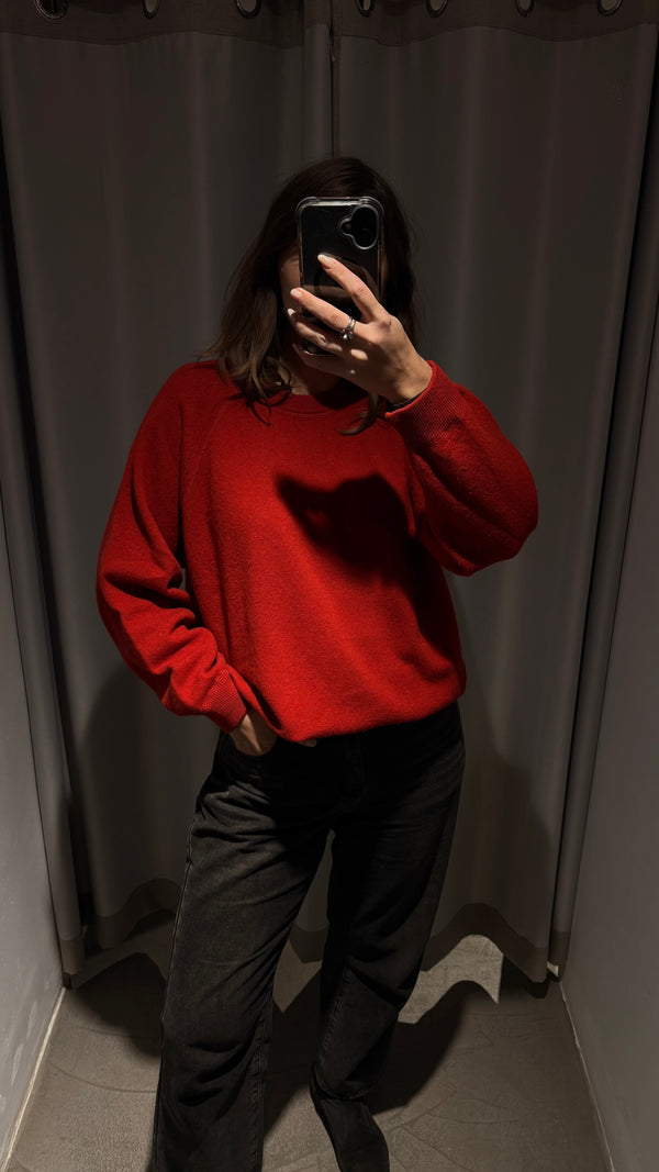 Classic and timeless red wool cashmere sweater  incredibly soft, comfortable and non-itchy.