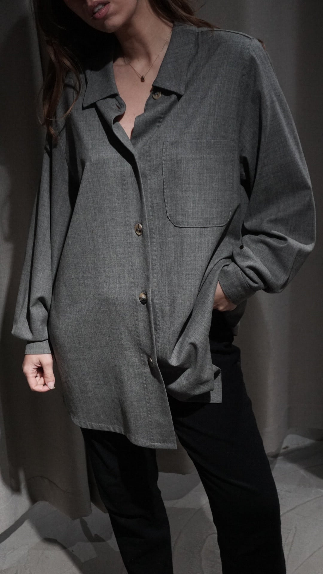 Oversize grey wool shirt