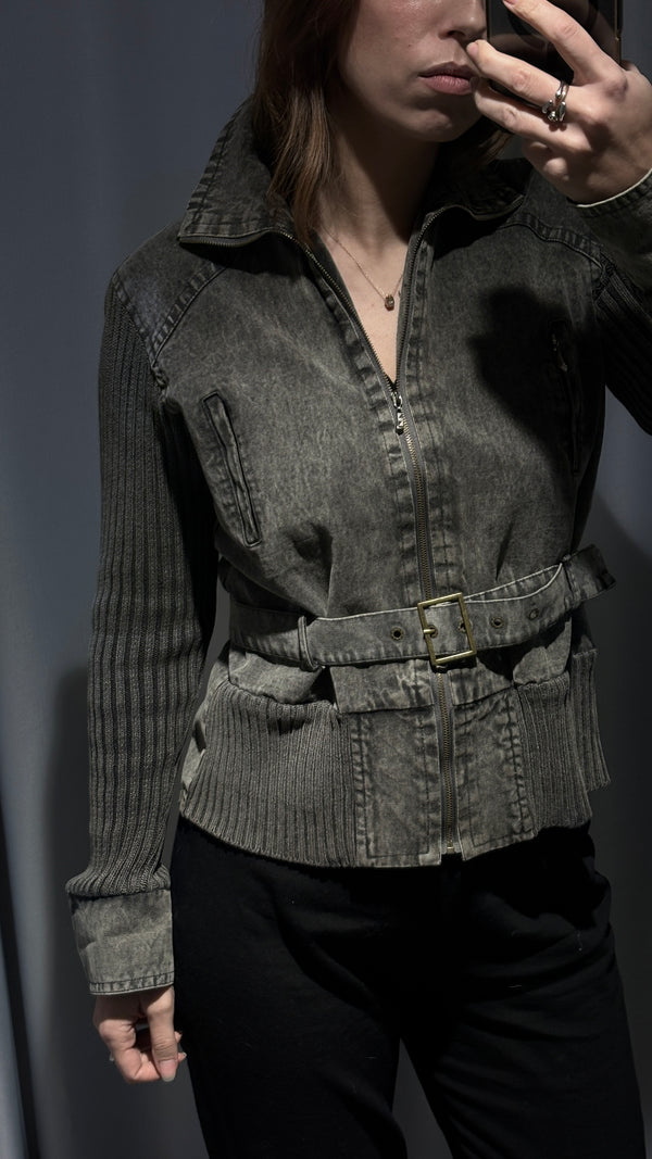 Lightweight grey denim jacket with belt
