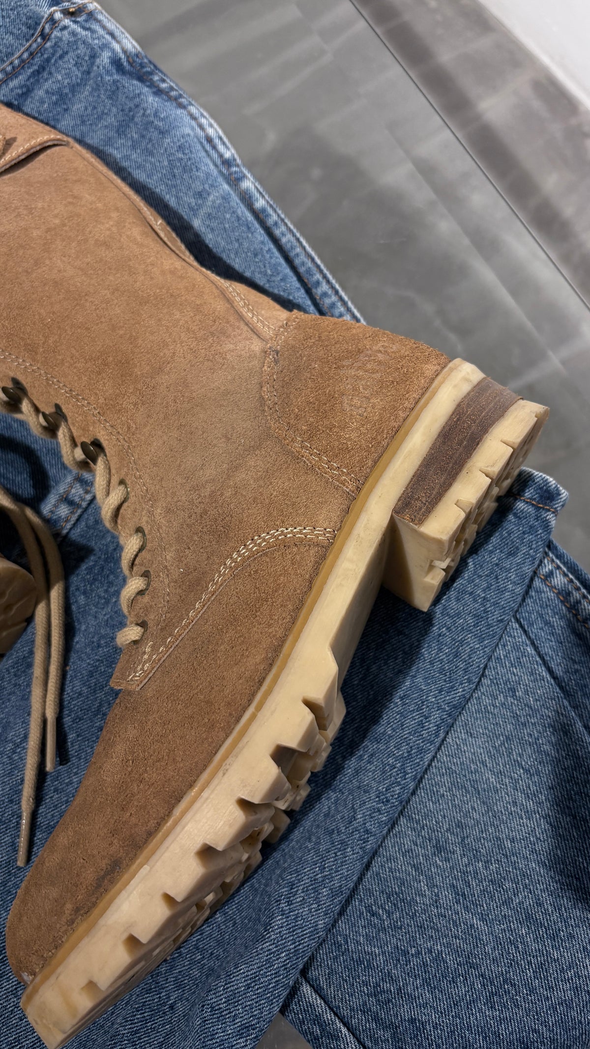 High militas style boots in natural suede