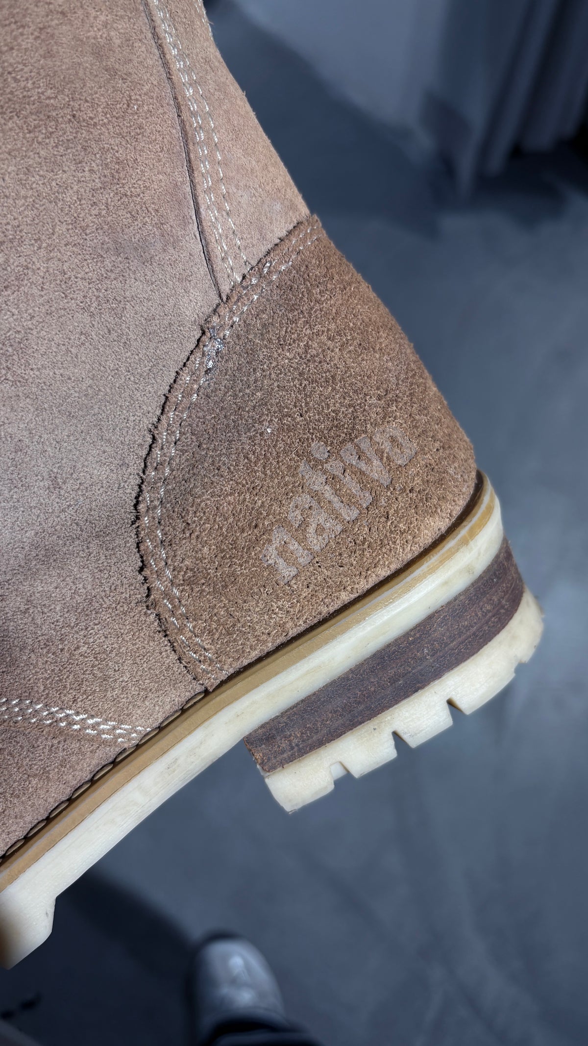 High militas style boots in natural suede