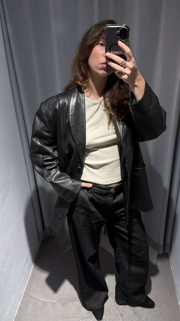 Oversized black shearling jacket