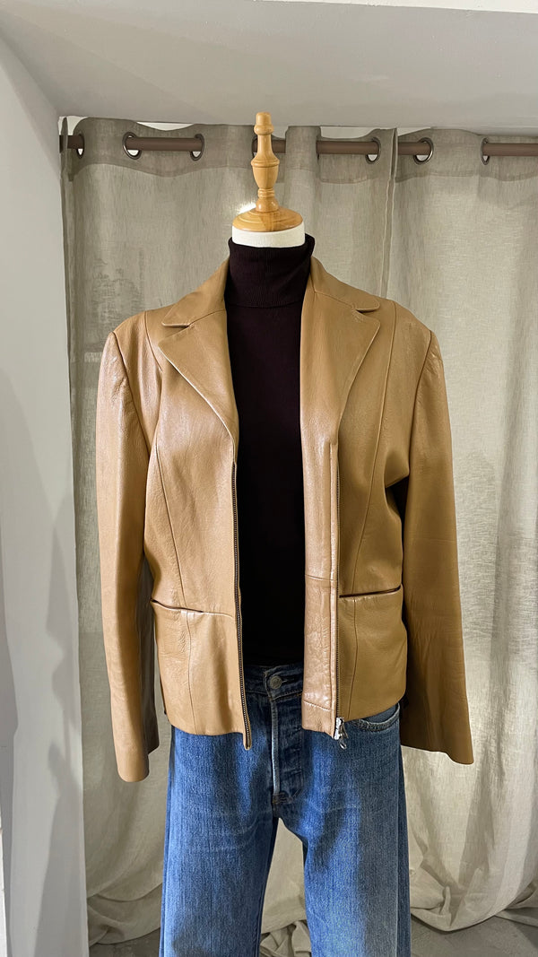 Beige genuine leather jacket