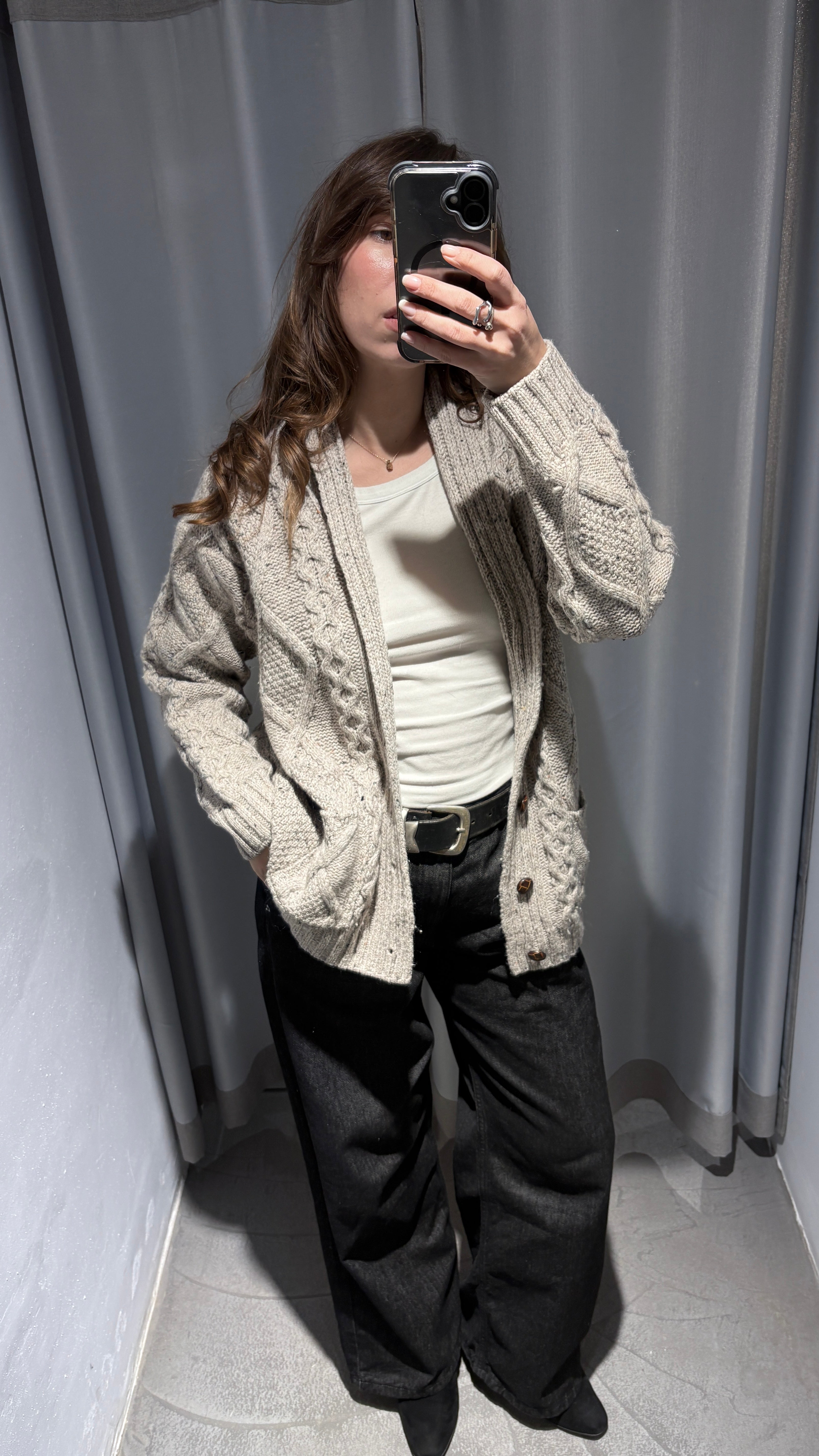 Vintage cable-knit Merino wool cardigan