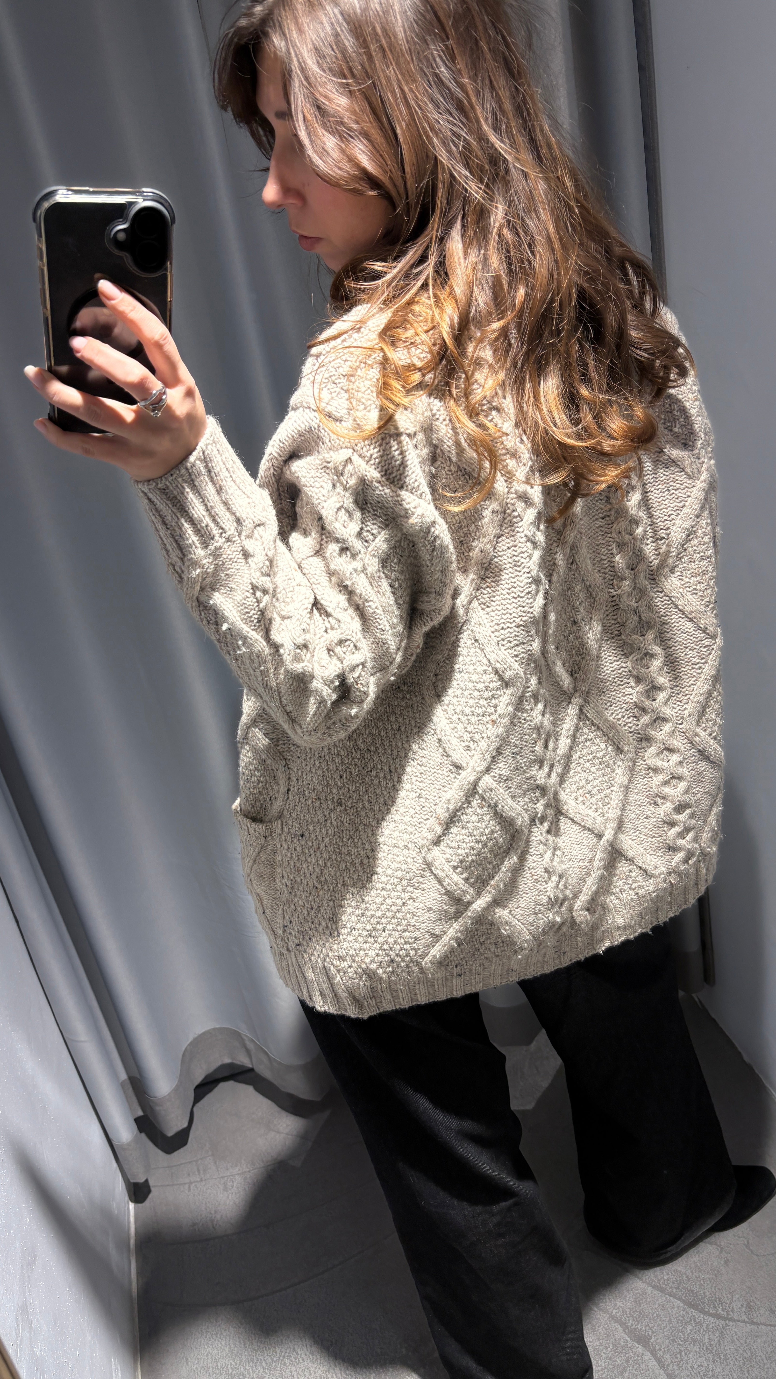 Vintage cable-knit Merino wool cardigan