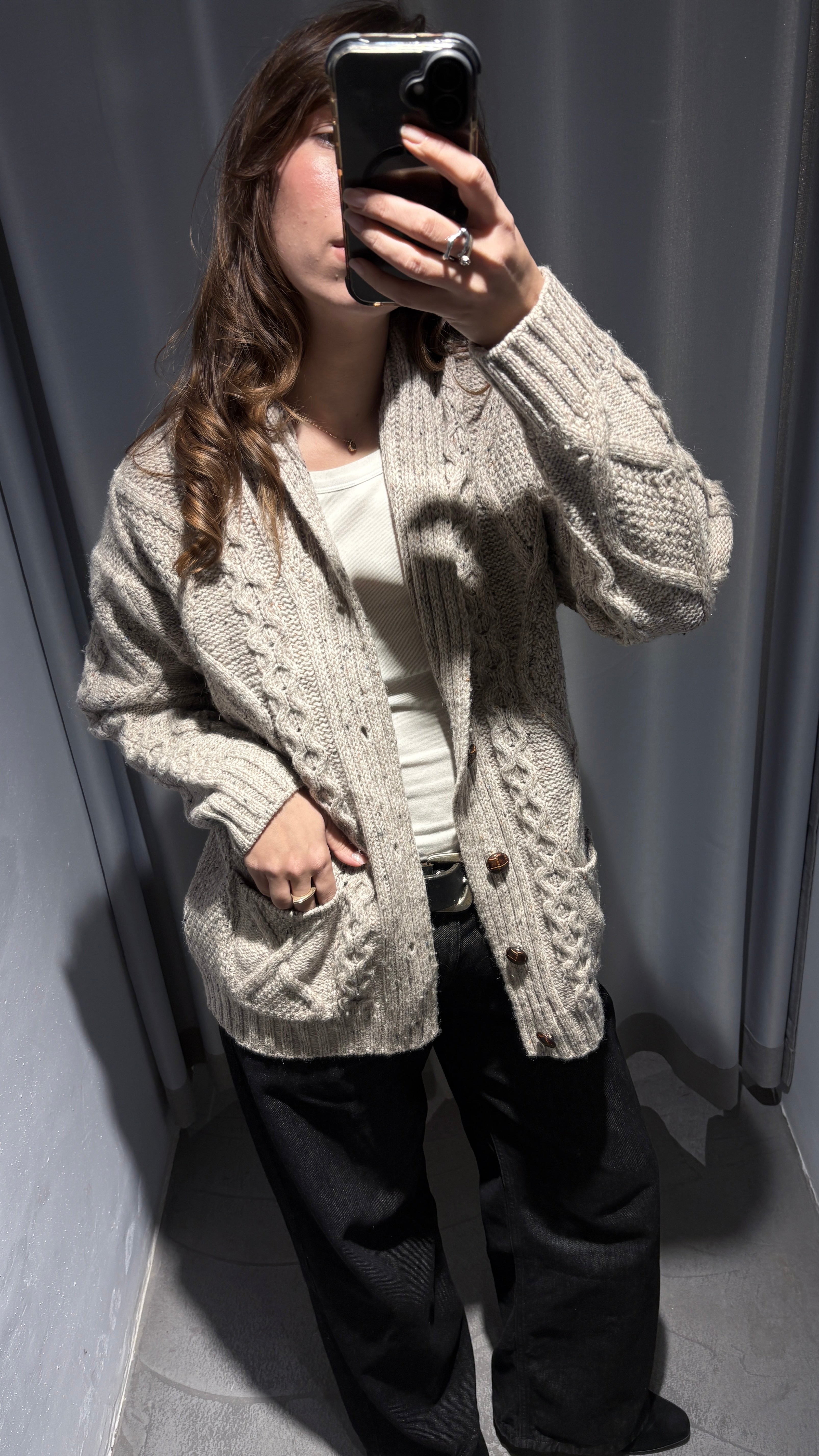 Vintage cable-knit Merino wool cardigan