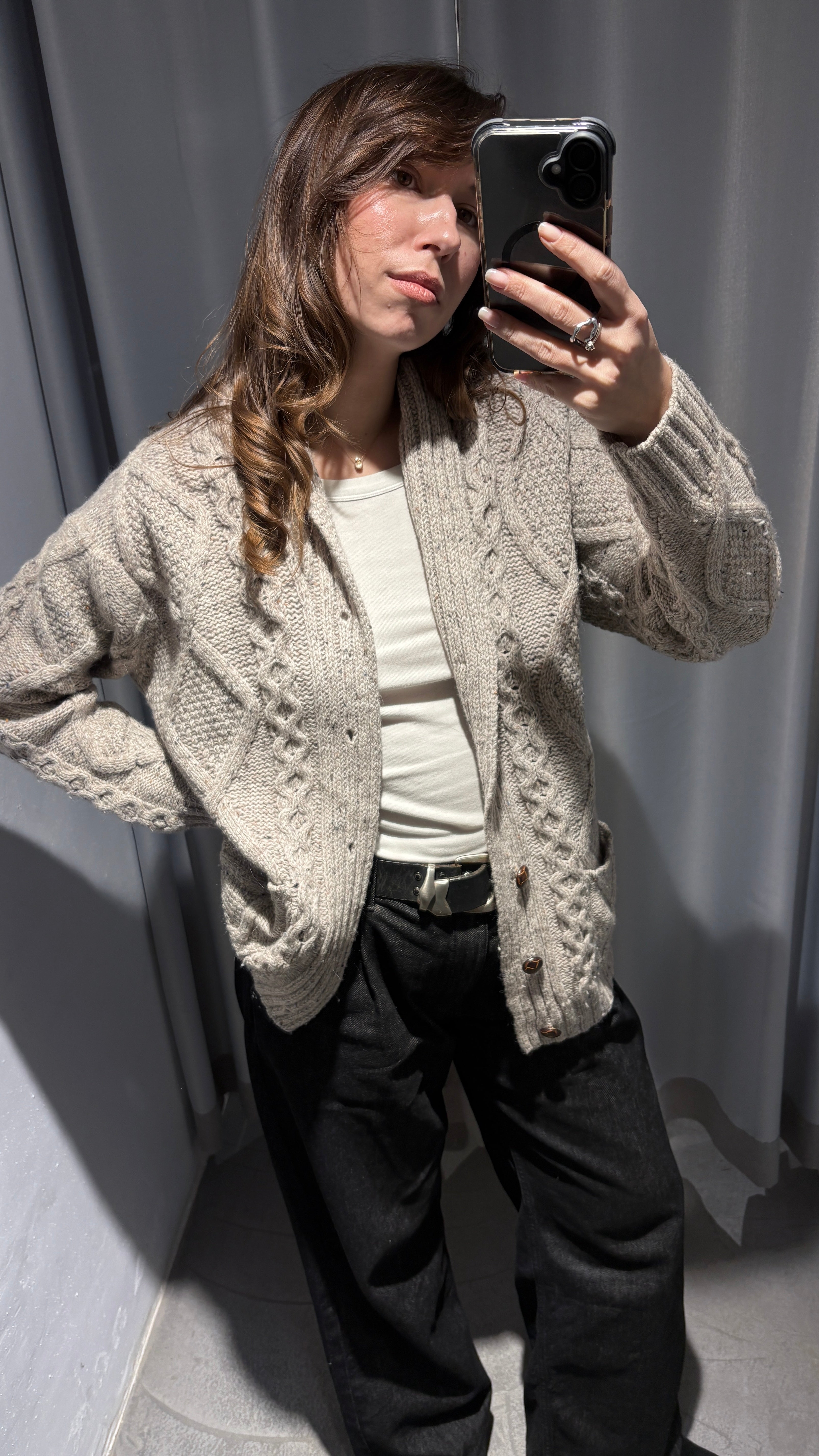 Vintage cable-knit Merino wool cardigan