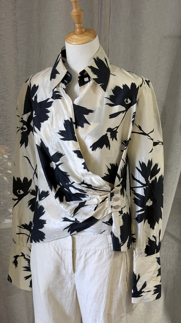 Silk wrap shirt abstract flower