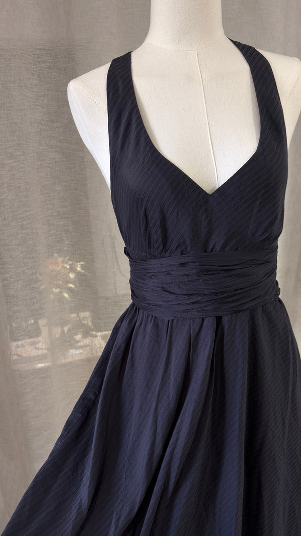Midi black silk dress halter