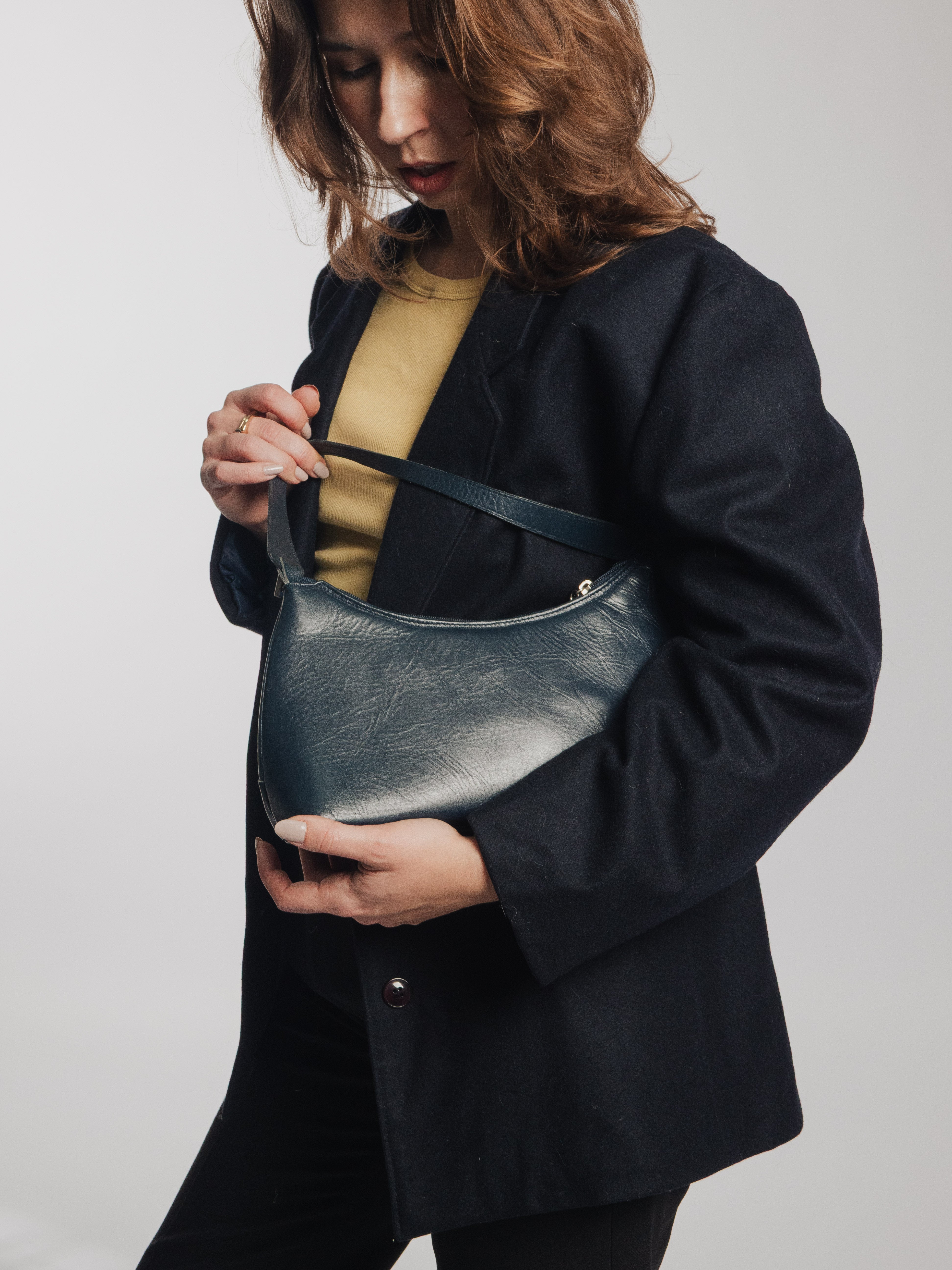 Navy Blue Baguette Bag