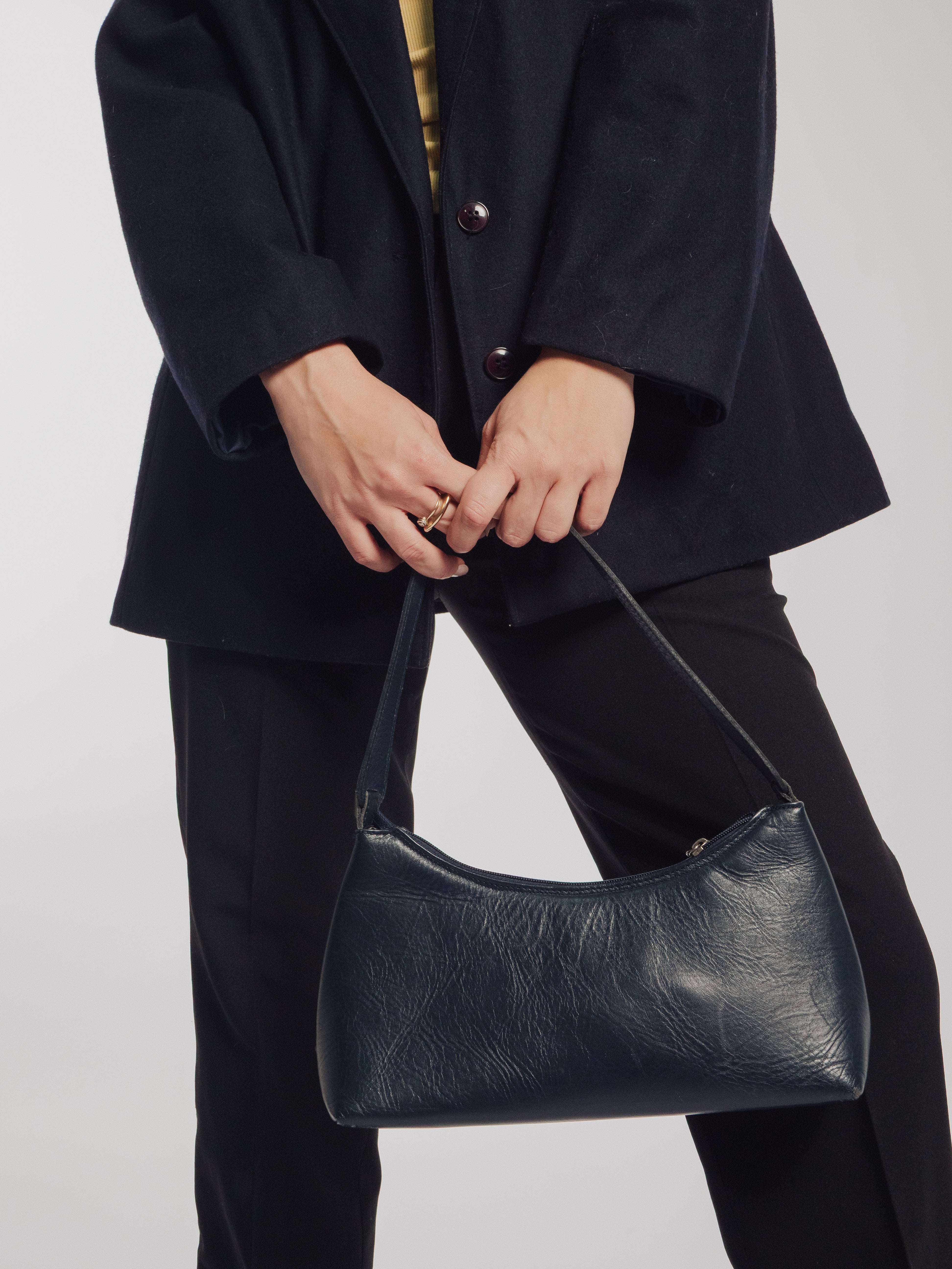 Navy Blue Baguette Bag