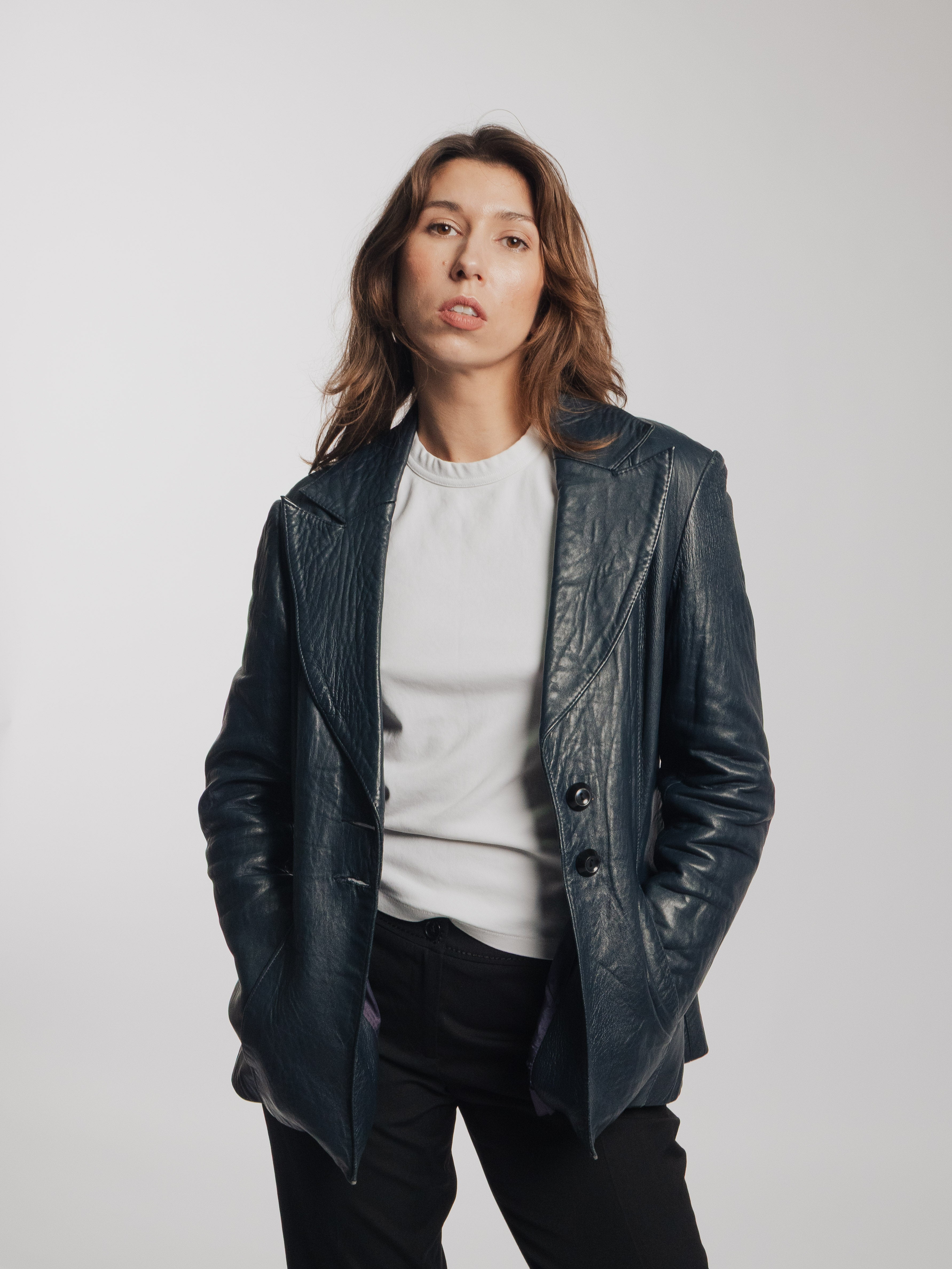 Navy Blue Leather Jacket