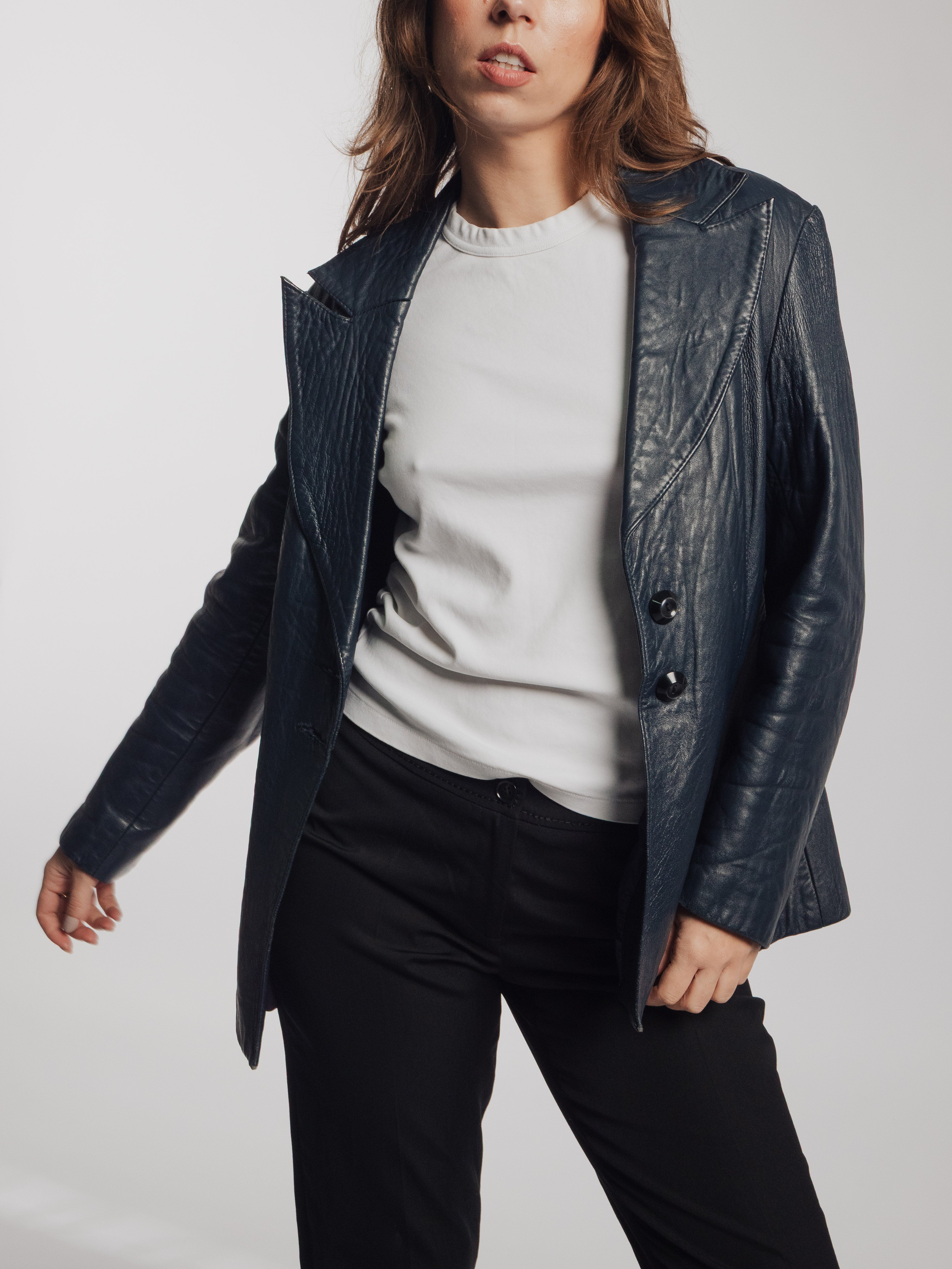 Navy Blue Leather Jacket