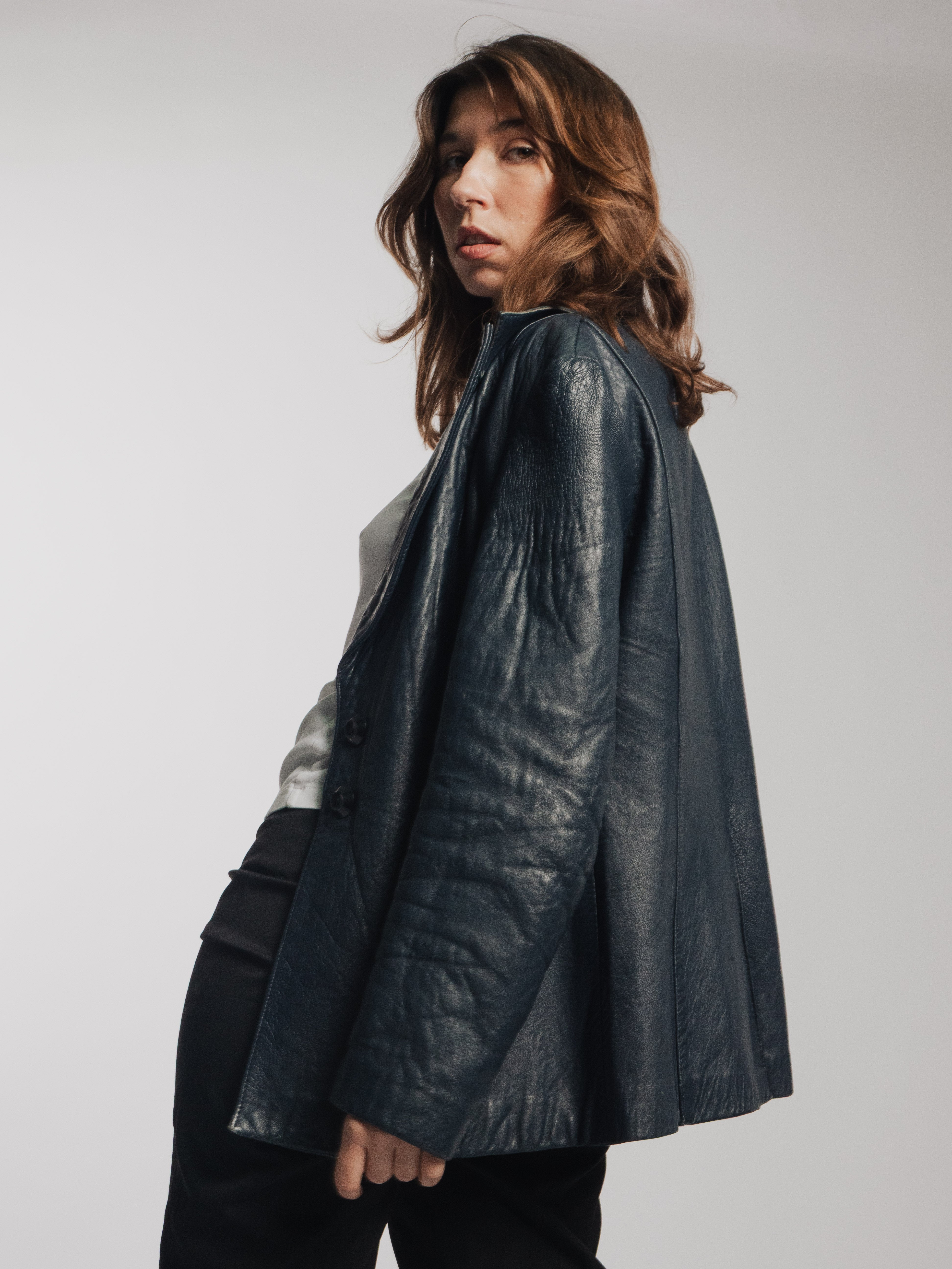 Navy Blue Leather Jacket
