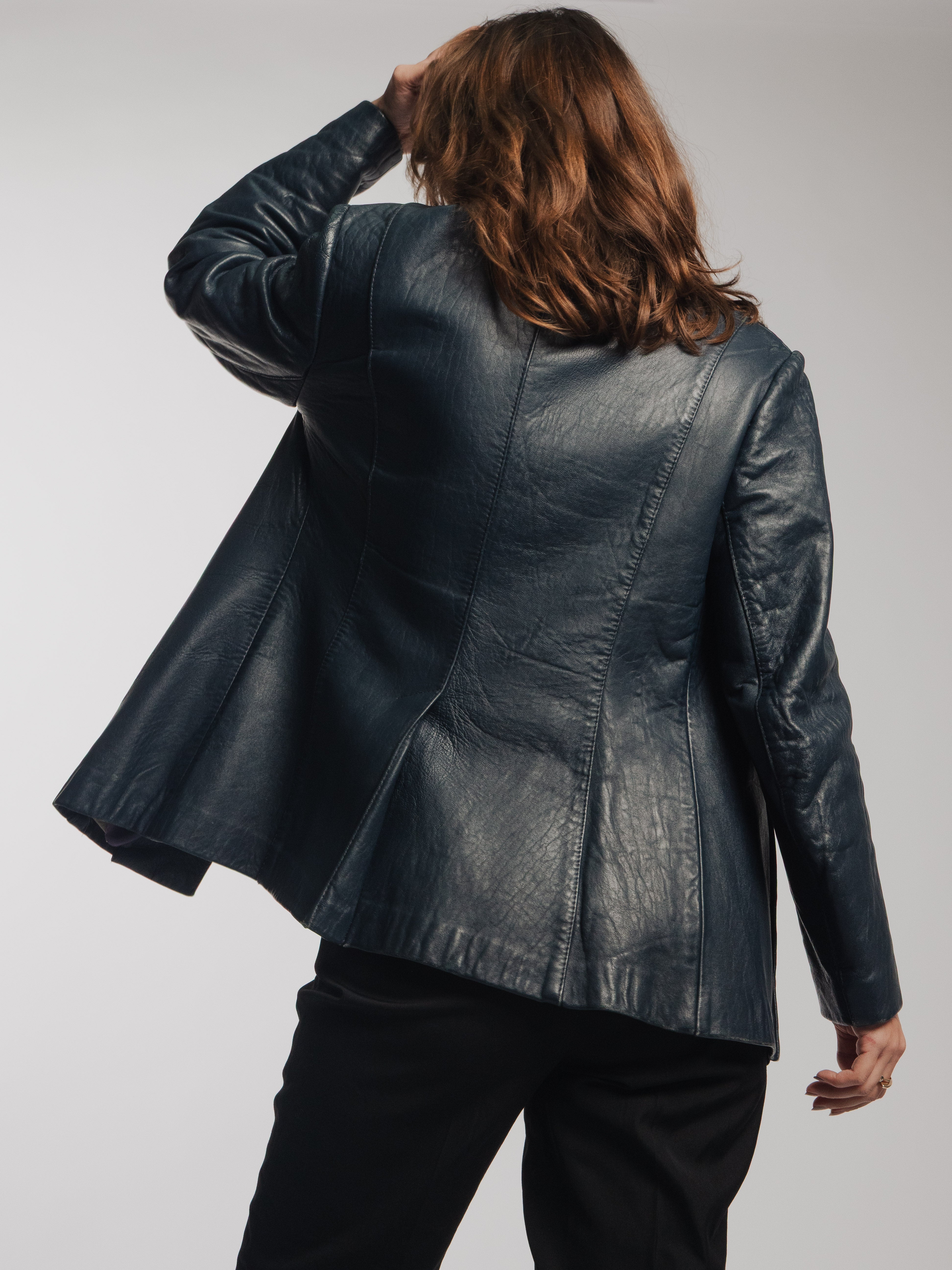 Navy Blue Leather Jacket