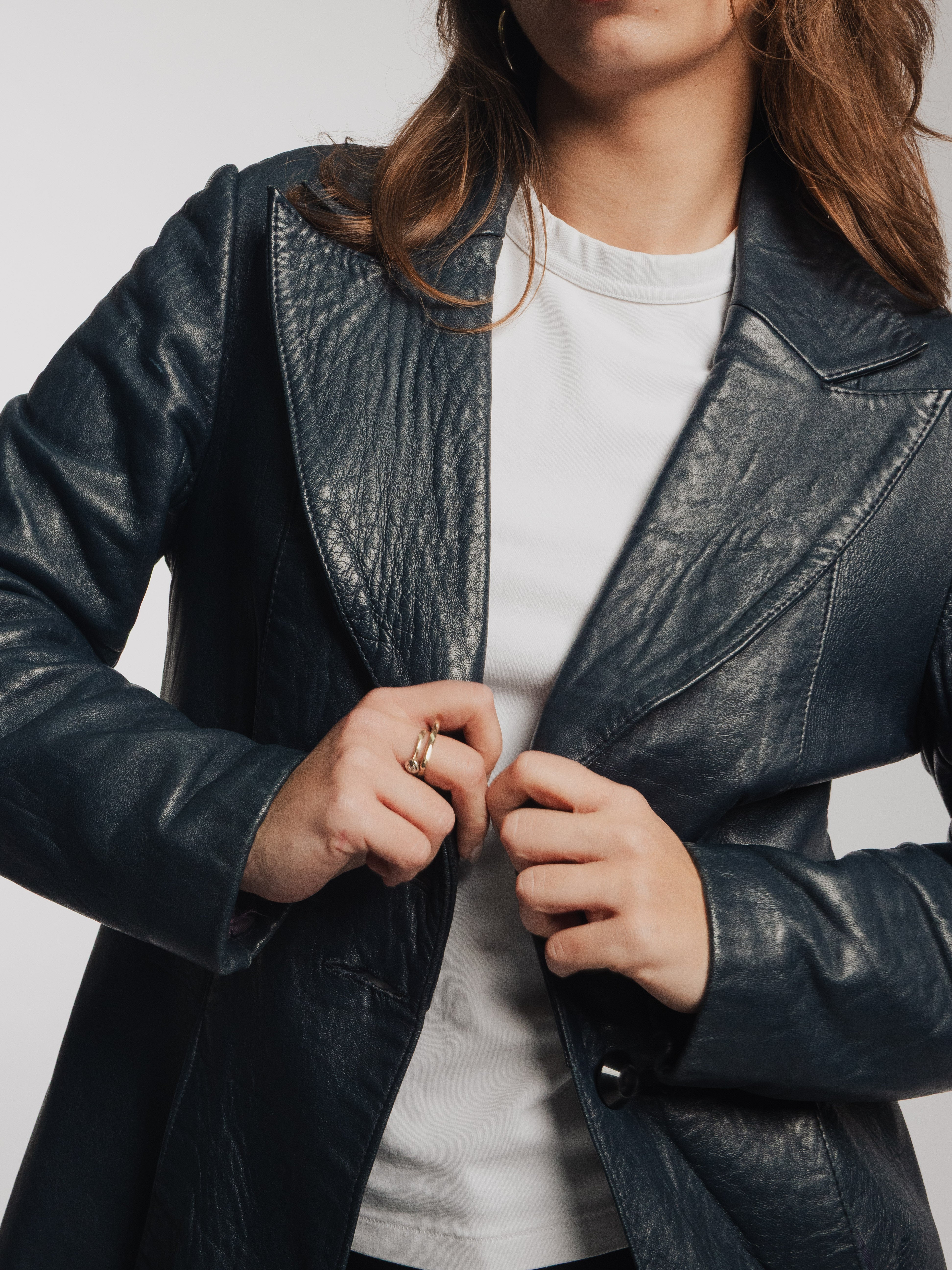 Navy Blue Leather Jacket