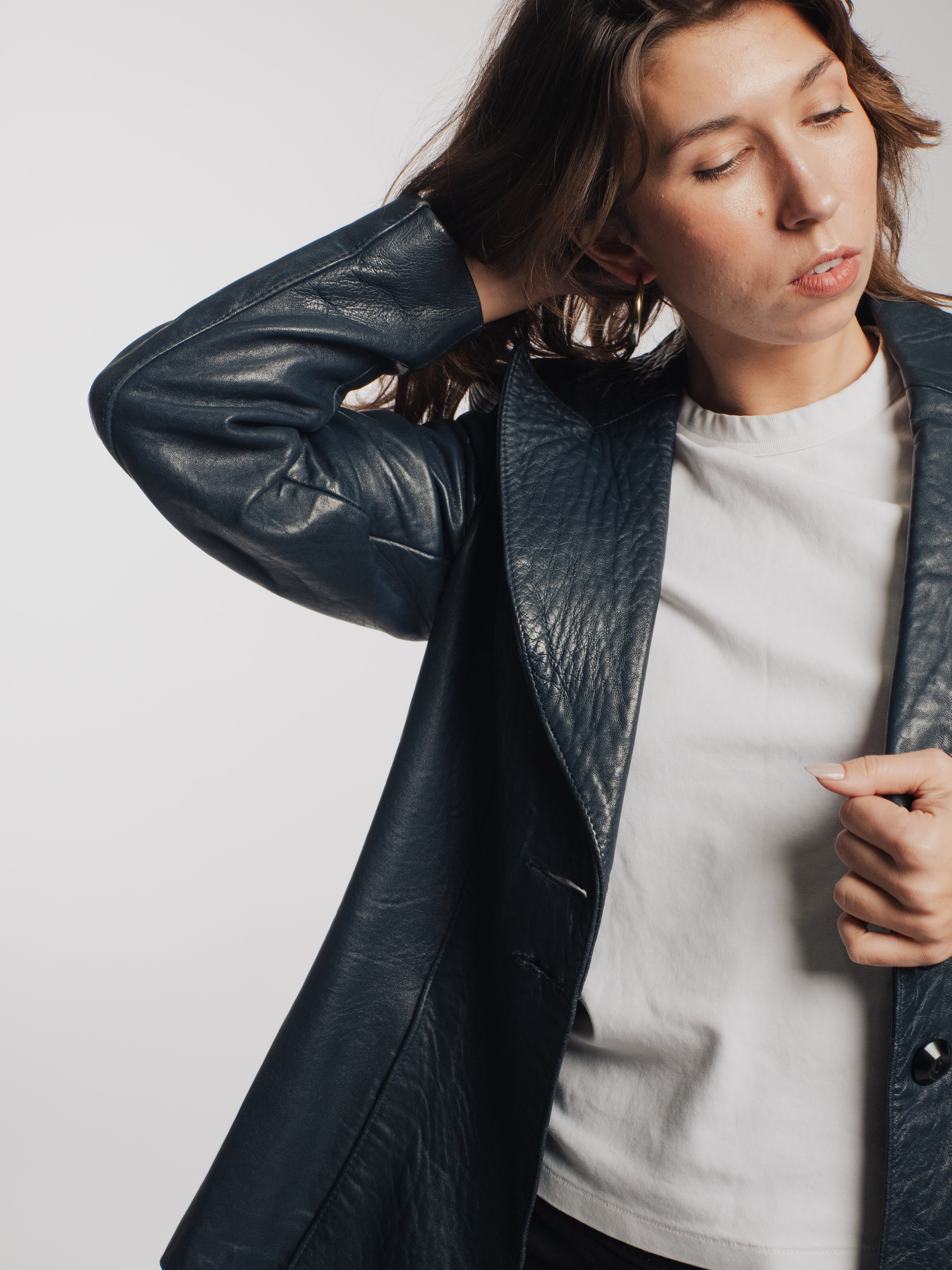 Navy Blue Leather Jacket