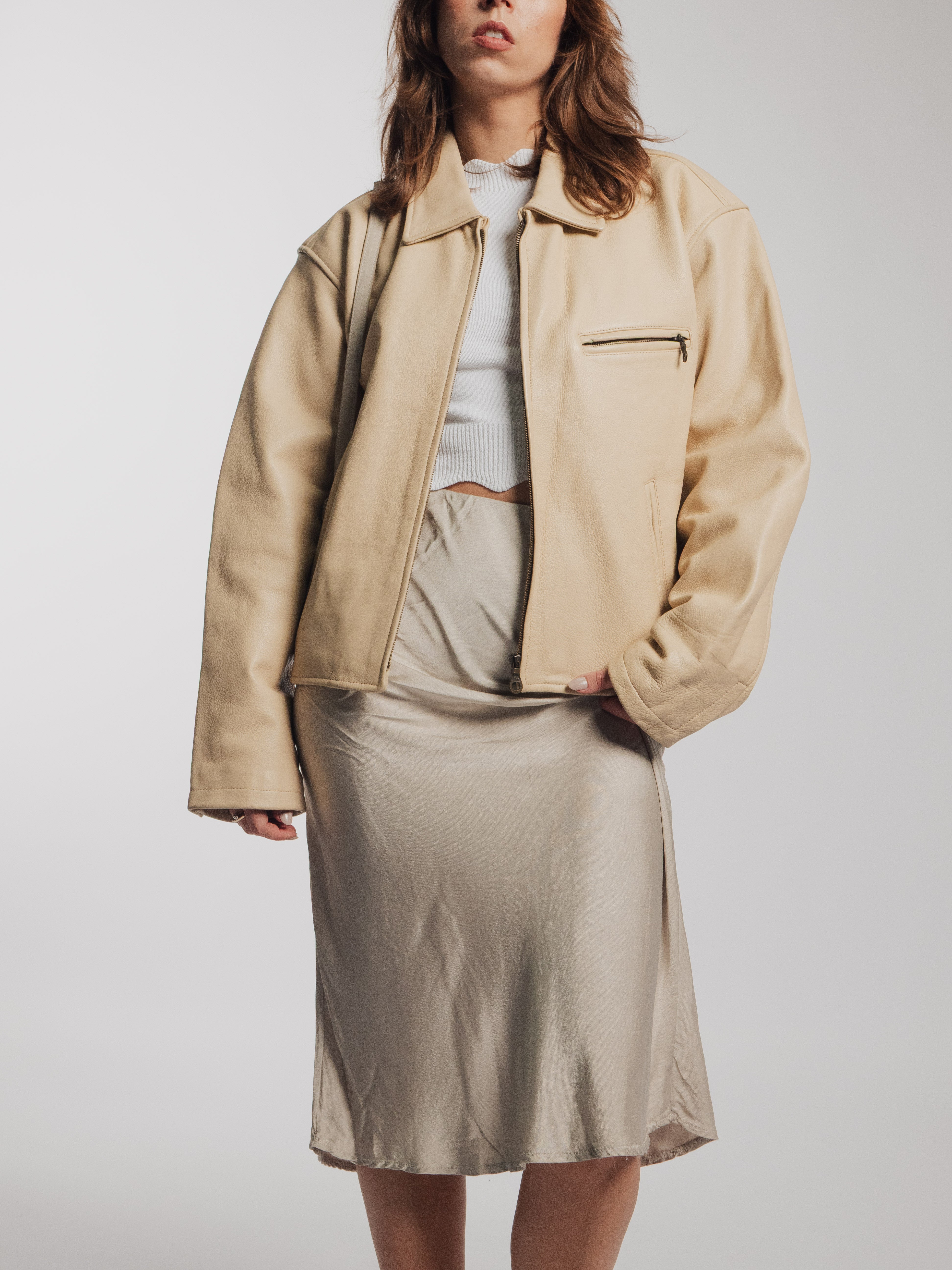 Oversize Beige Leather Jacket