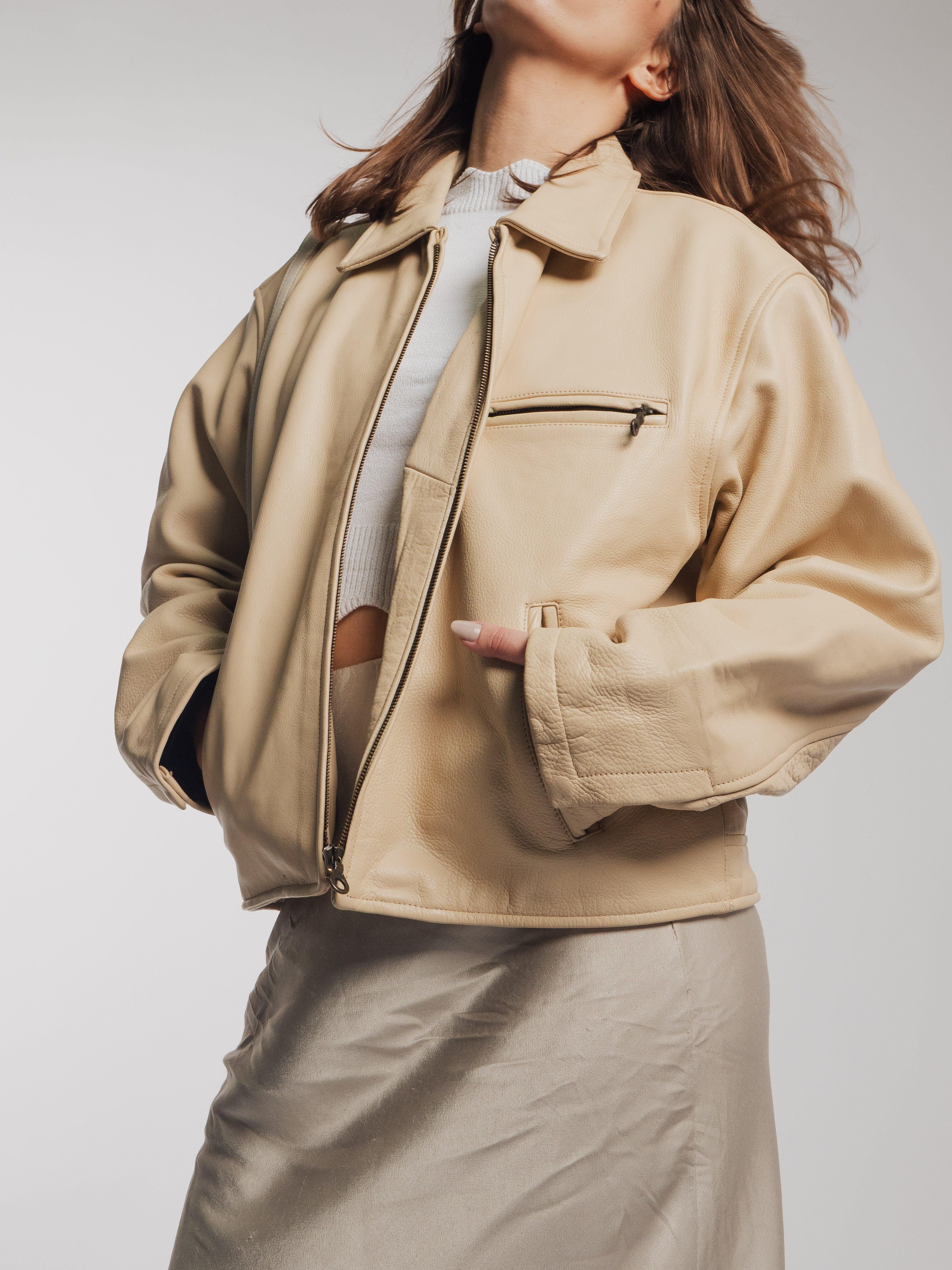 Oversize Beige Leather Jacket